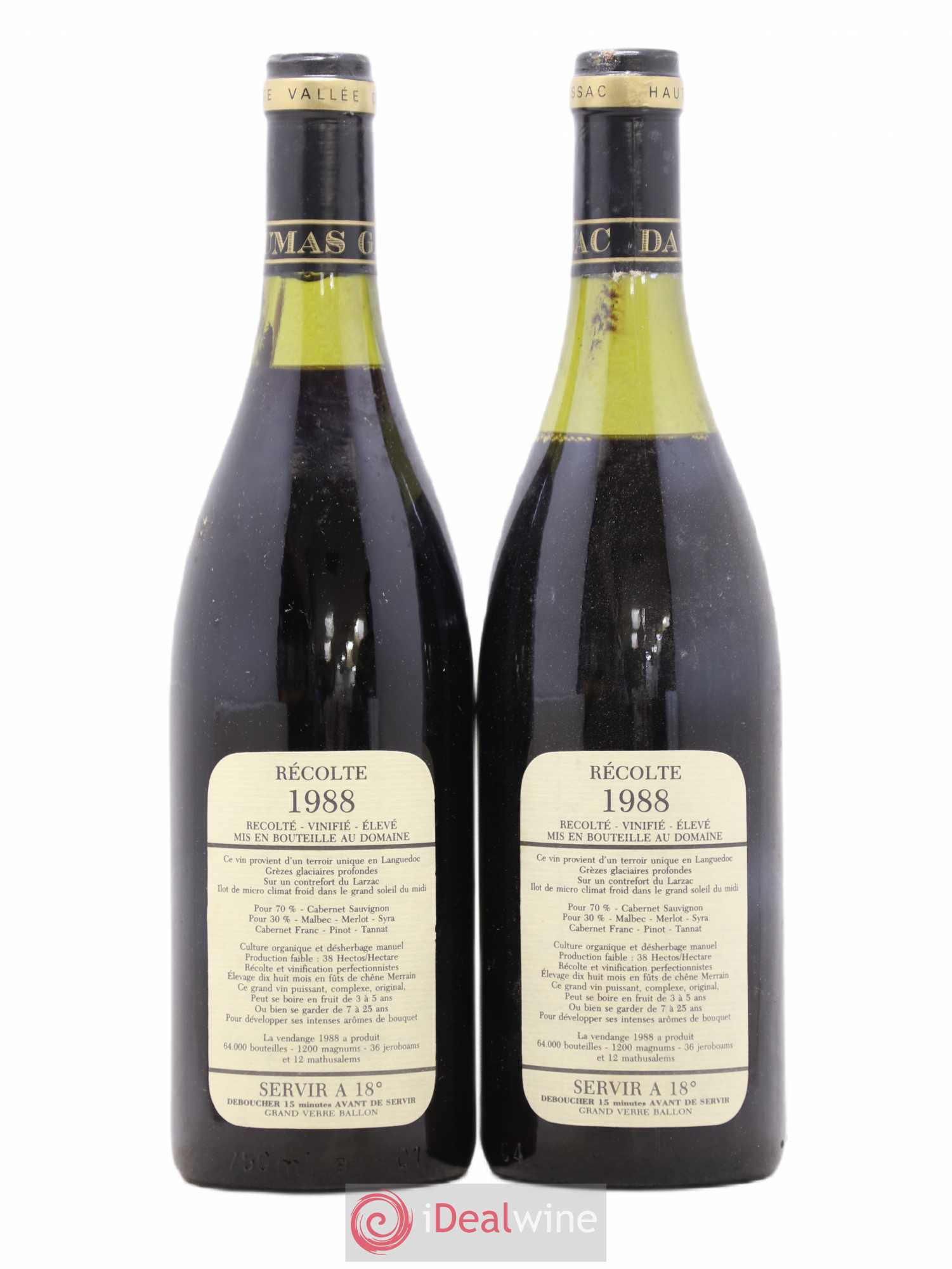 Saint-Guilhem-le-Désert - Cité d'Aniane Mas Daumas Gassac Famille Guibert de La Vaissière 1988 - Lot de 2 bouteilles - 1