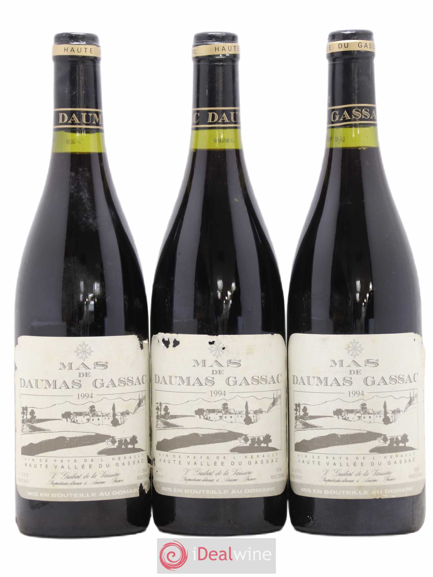 Saint-Guilhem-le-Désert - Cité d'Aniane Mas Daumas Gassac Famille Guibert de La Vaissière 1994 - Lot de 3 bouteilles - 0