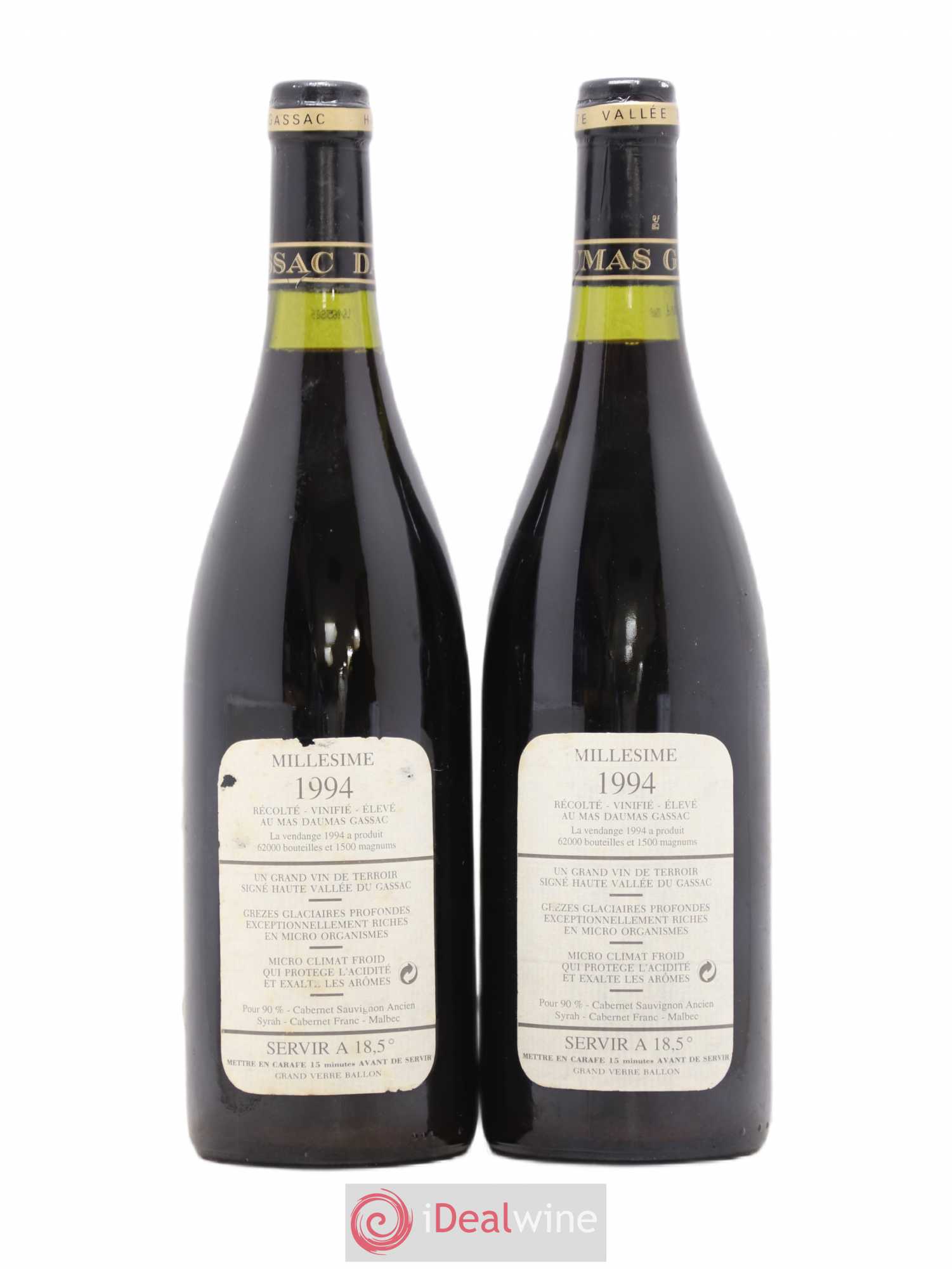 Saint-Guilhem-le-Désert - Cité d'Aniane Mas Daumas Gassac Famille Guibert de La Vaissière 1994 - Lot de 2 bouteilles - 1