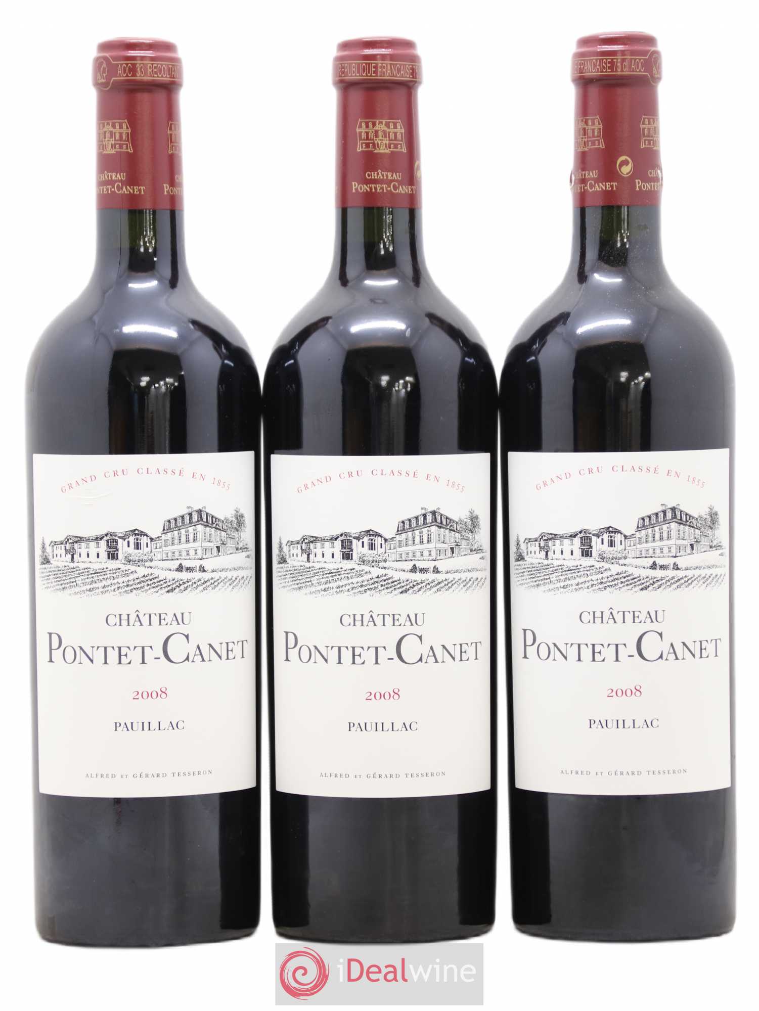 Château Pontet Canet 5ème Grand Cru Classé 2008 - Lot de 3 bouteilles - 0