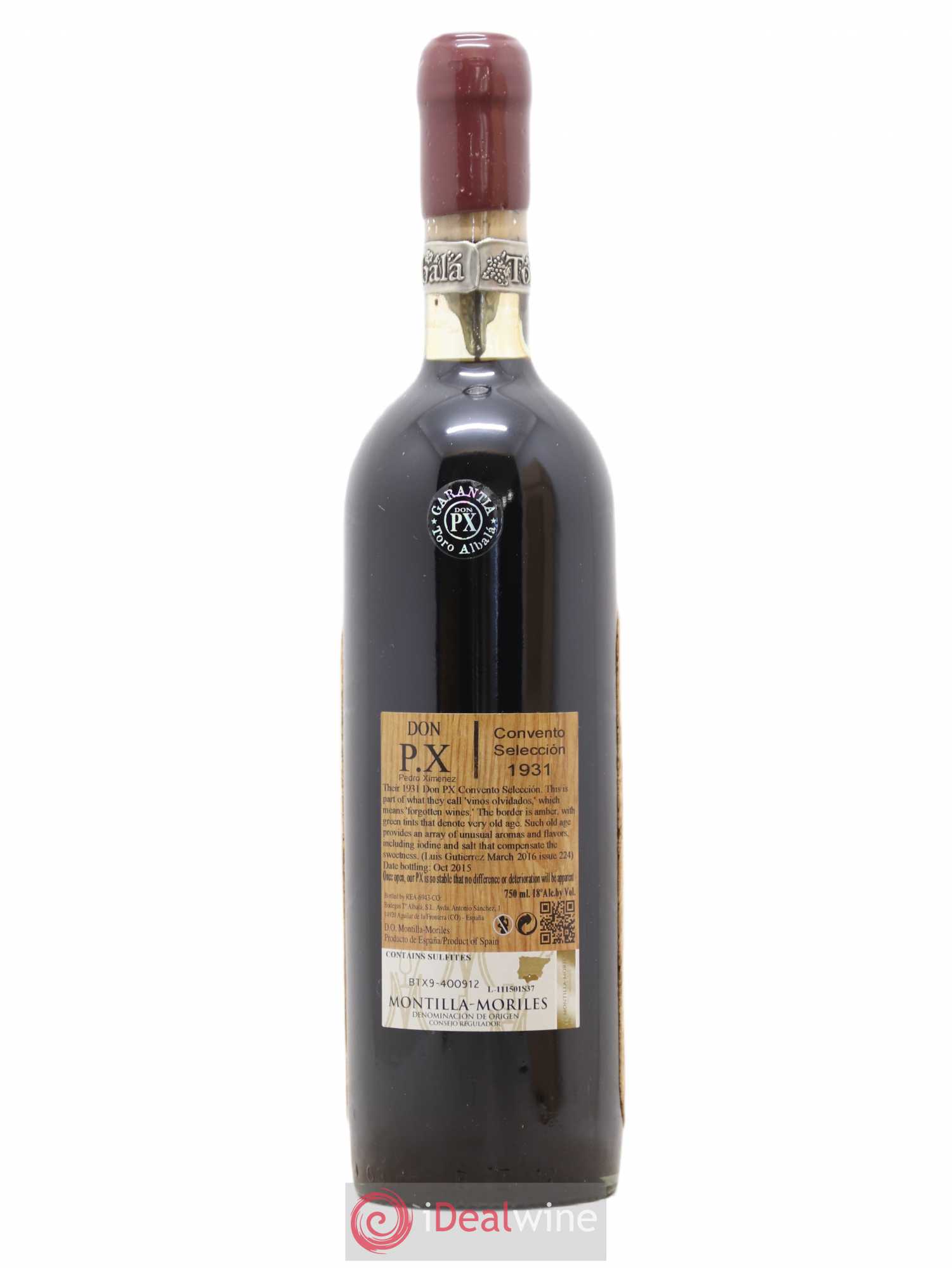 Montilla Moriles Don Px Toro Albala Convento Seleccion 1931 - Posten von 1 Flasche - 2