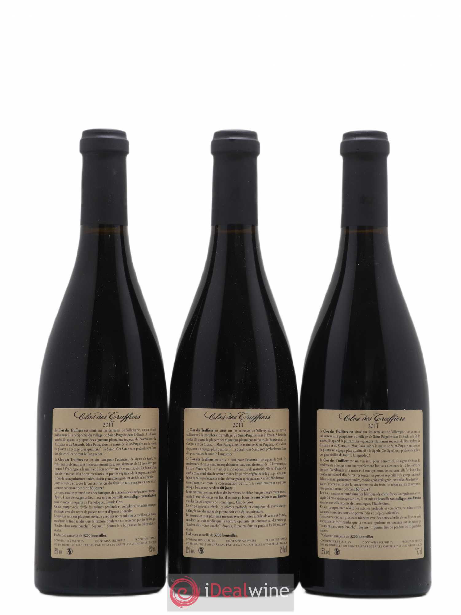 La Clape Château de La Négly Clos des Truffiers Jean Paux-Rosset 2011 - Lot de 3 bouteilles - 1