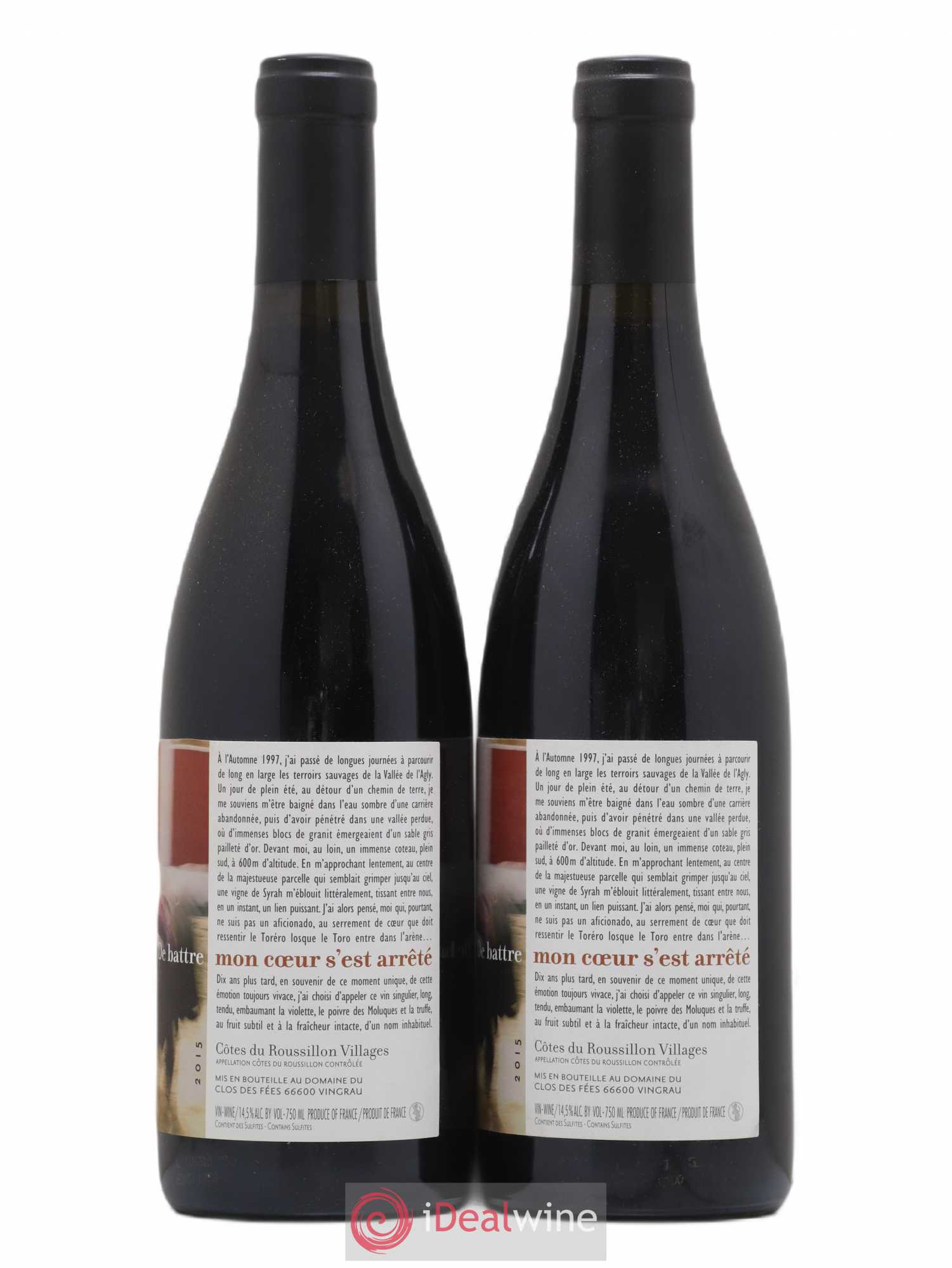 Côtes Catalanes (Anciennement Côtes du Roussillon) Clos des Fées De battre mon coeur s'est arrêté Hervé Bizeul 2015 - Lot de 2 bouteilles - 1
