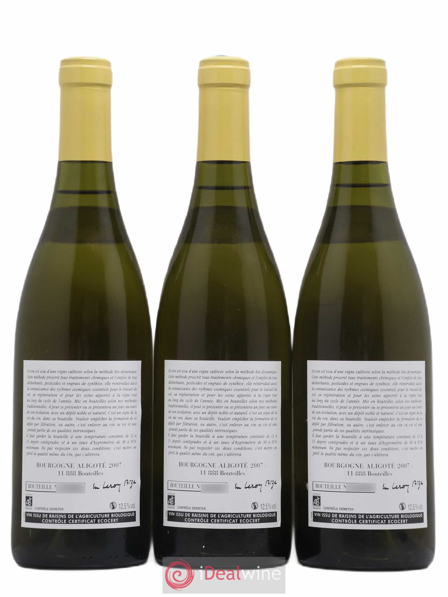 Bourgogne Aligoté Leroy (Domaine) 2007 - Lot de 3 bouteilles - 1