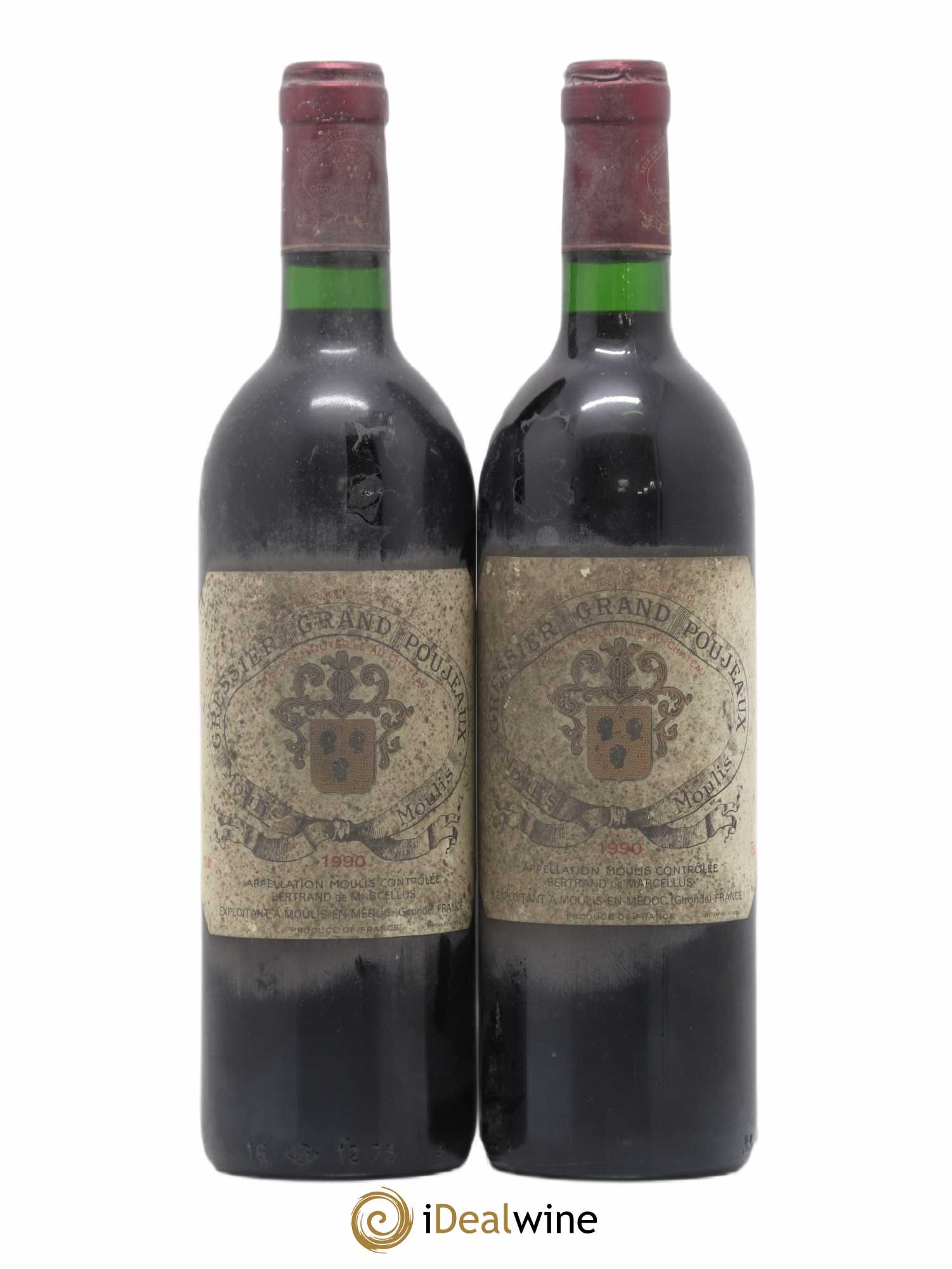 Château Gressier Grand Poujeaux Cru Bourgeois 1990 - Lot de 2 bouteilles - 0