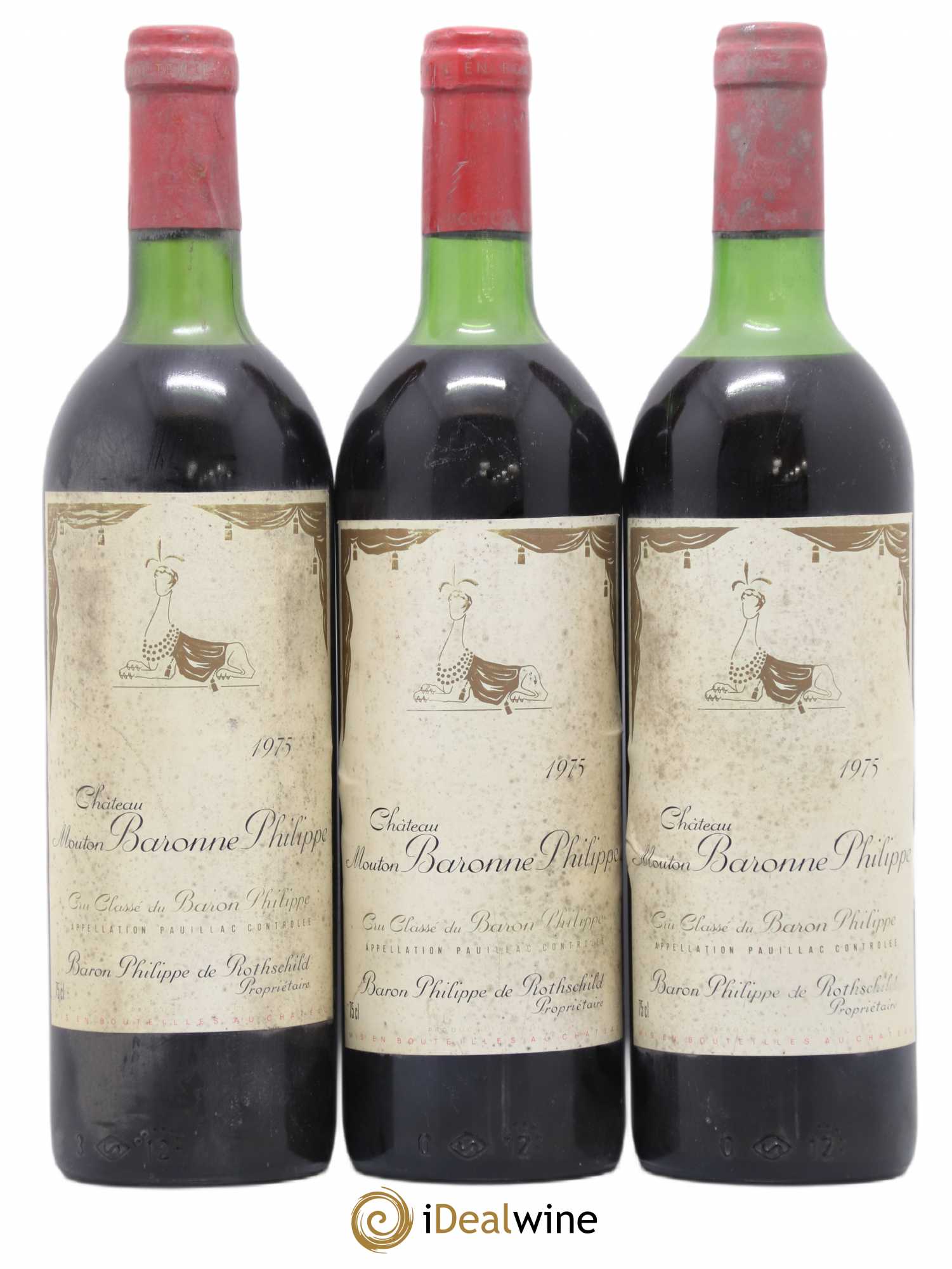 Château d' Armailhac - Mouton Baron(ne) Philippe 5ème Grand Cru Classé 1975 - Lot de 3 bouteilles - 0