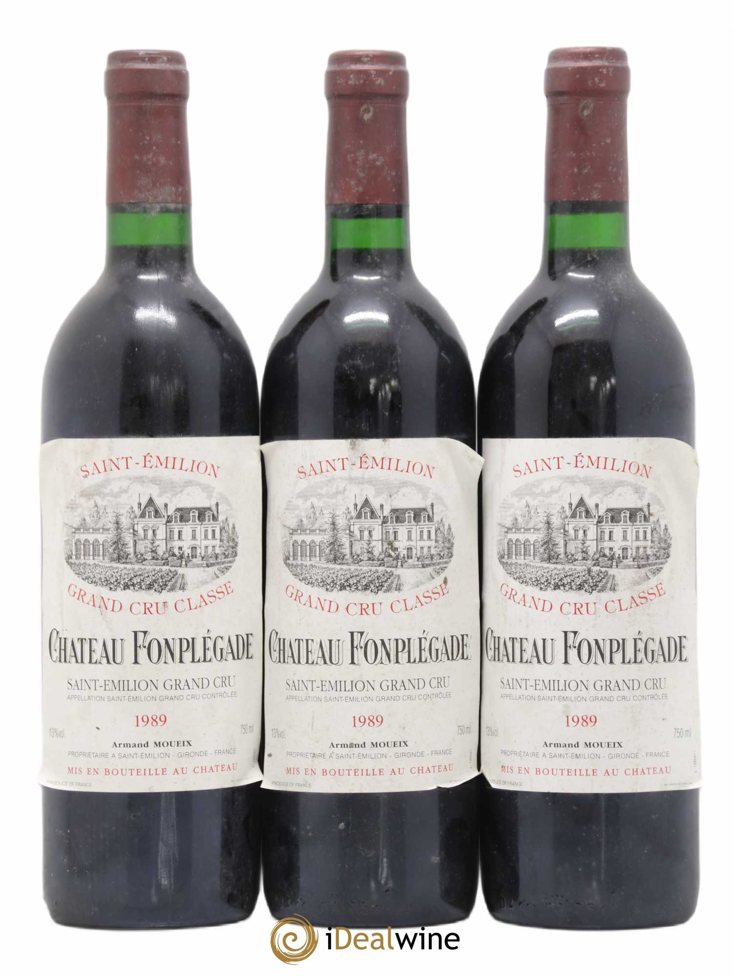 Château Fonplegade Grand Cru Classé 1989 - Lot de 3 bouteilles - 0