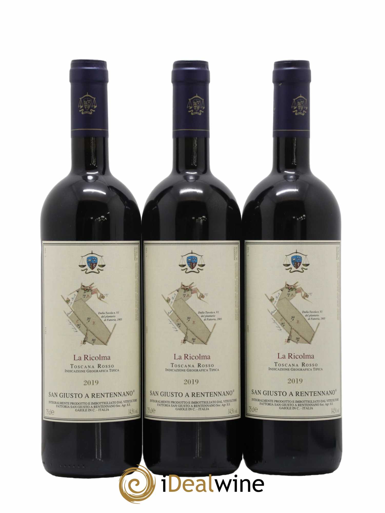 Merlot di Toscana IGT San Giusto A Rentennano La Ricolma Famille Martini di Cigala 2019 - Lot de 3 bouteilles - 0