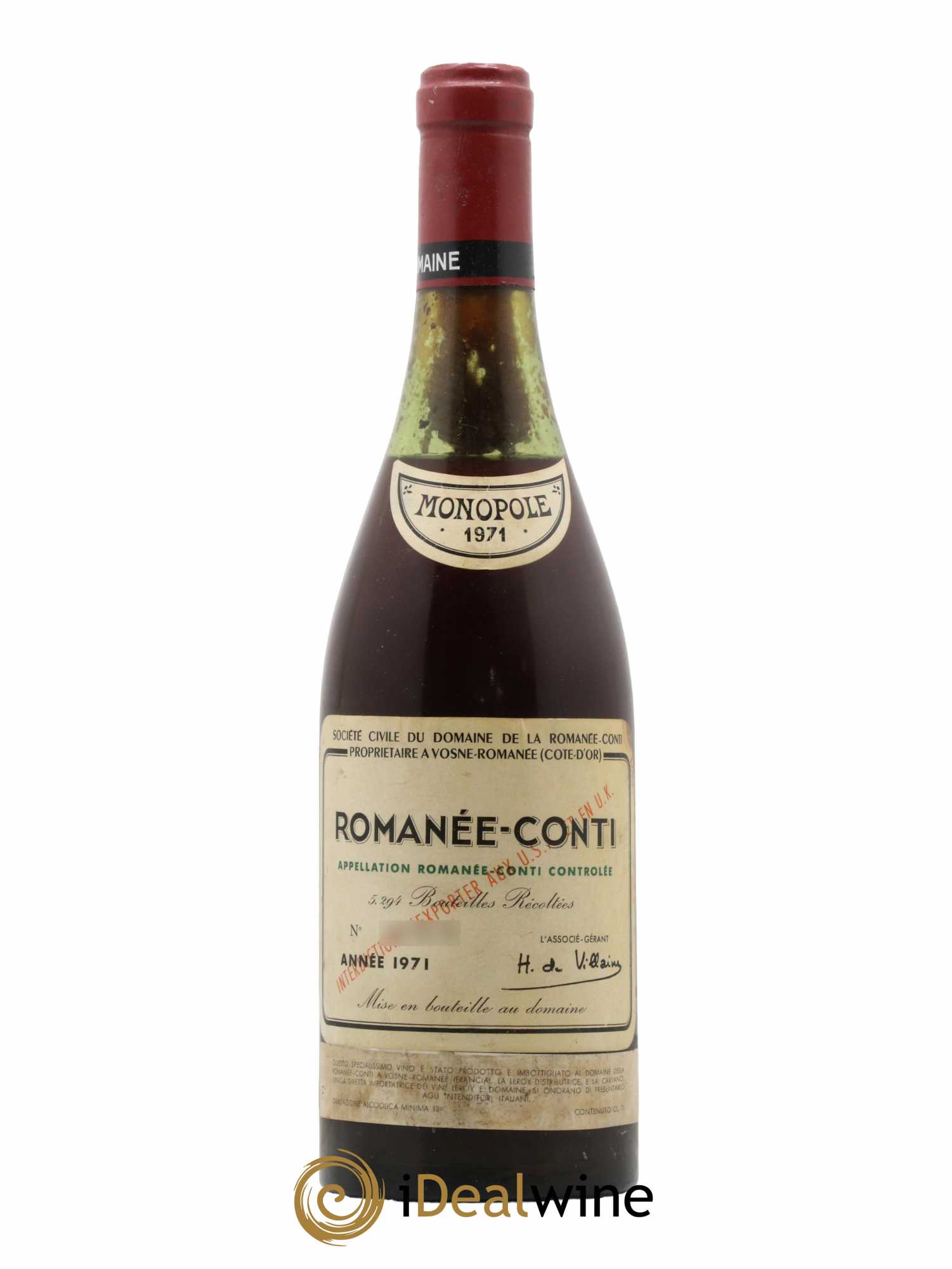 Romanée-Conti Grand Cru Domaine de la Romanée-Conti 1971 - Lot de 1 bouteille - 0