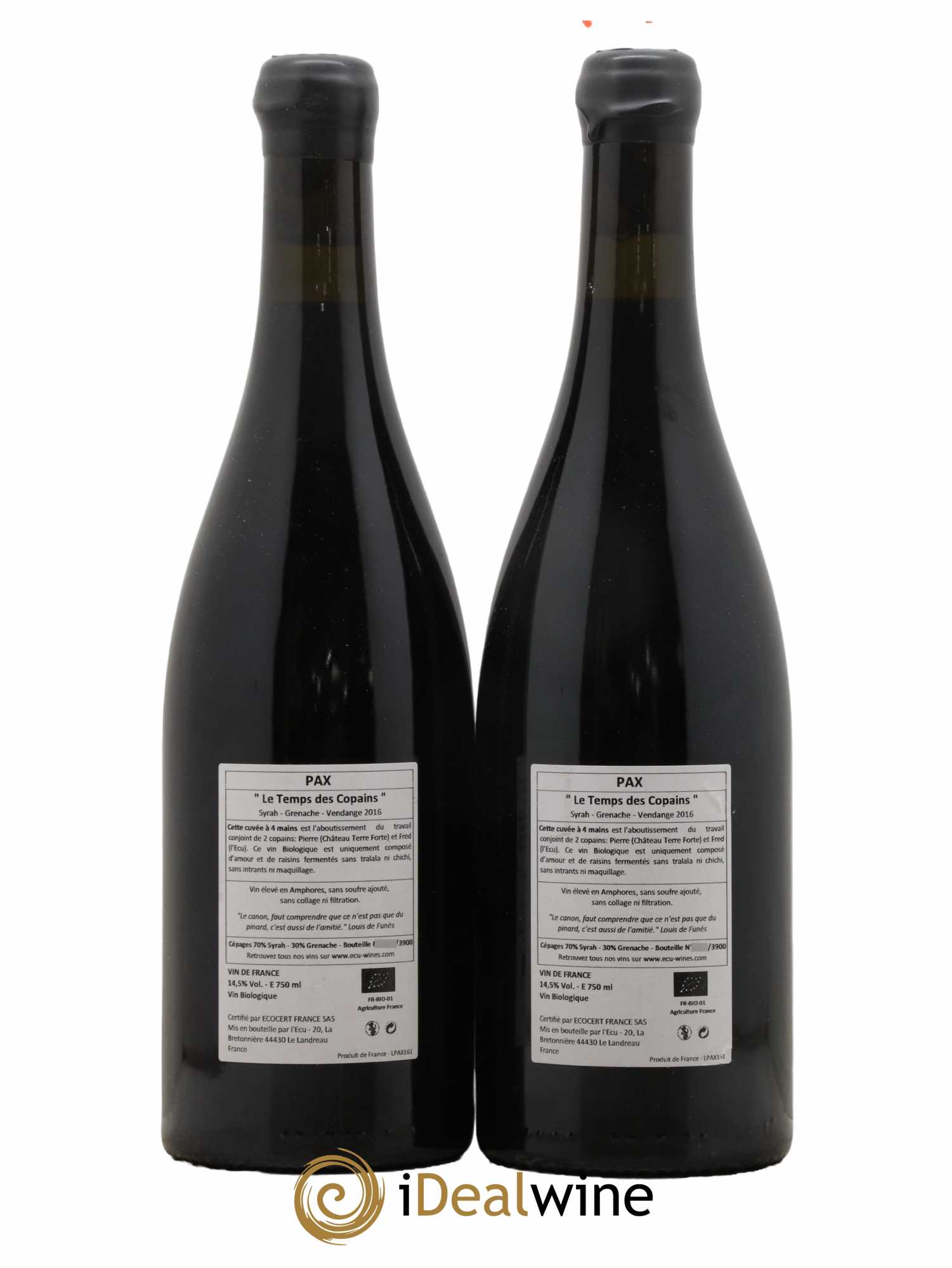 Vin de France Pax le temps des copains - Château Terre Forte - Domaine de l'Ecu 2016 - Lot de 2 bouteilles - 1