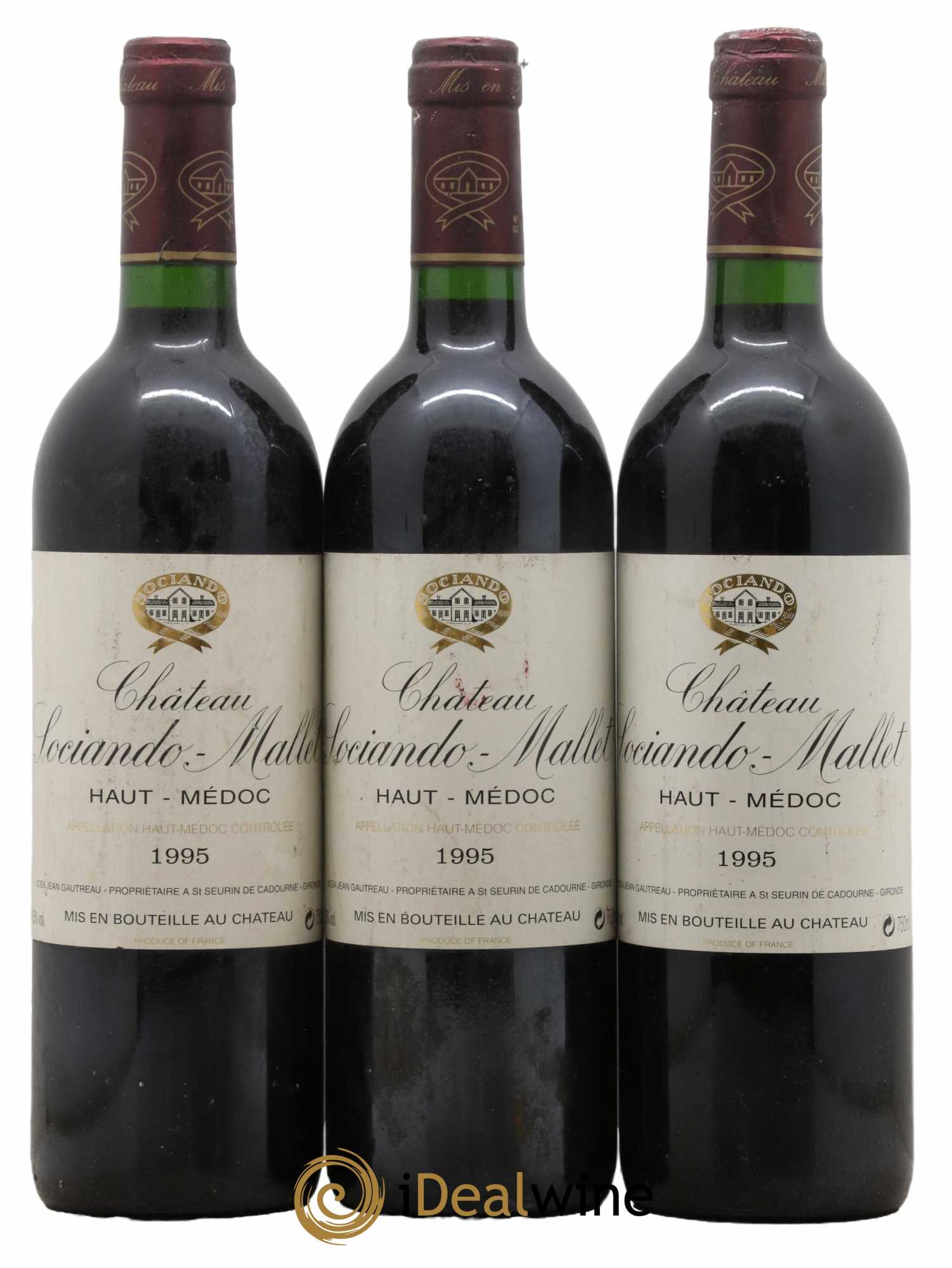 Château Sociando Mallet 1995 - Lot de 3 bouteilles - 0