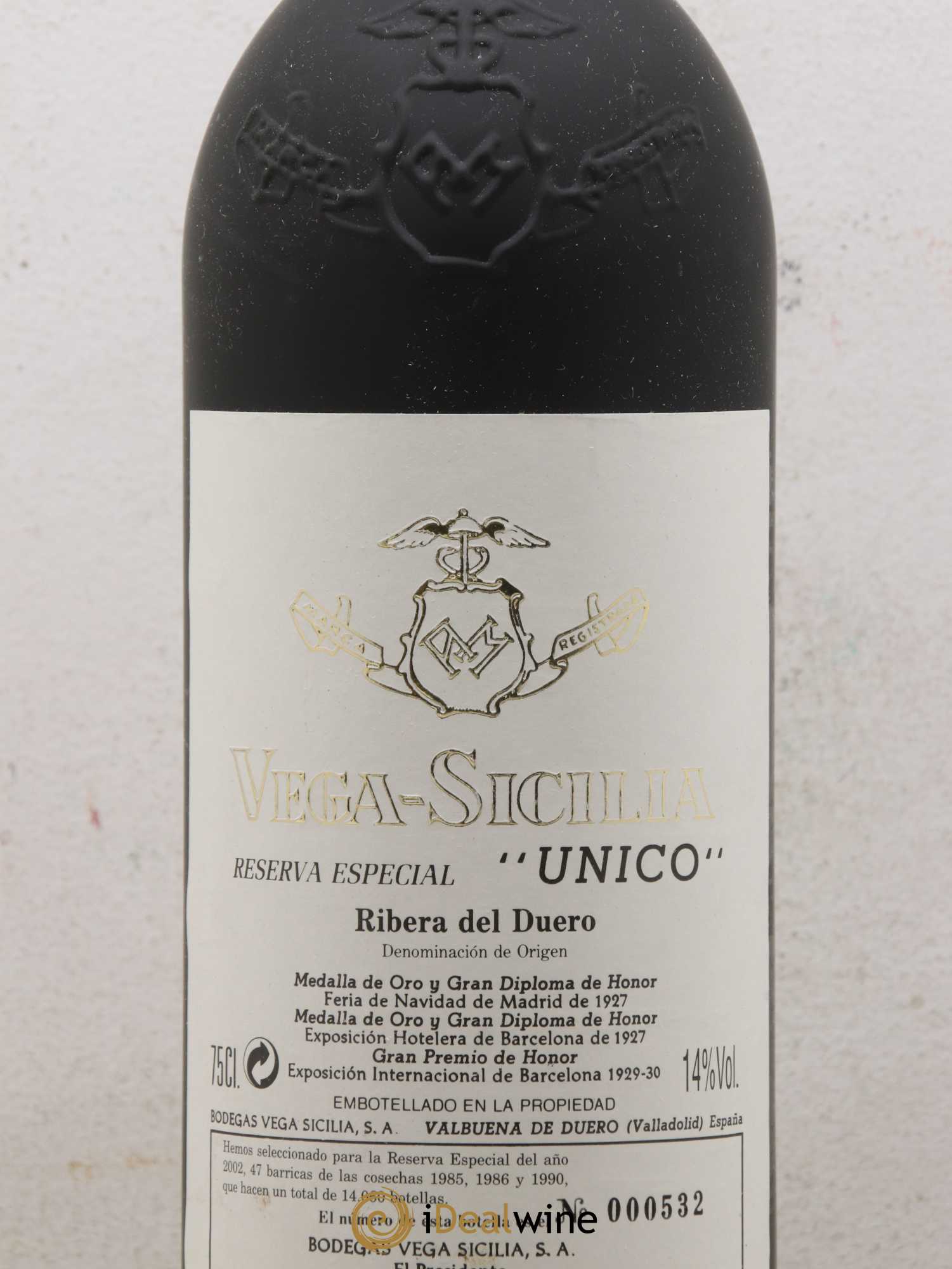 Ribera Del Duero Vega Sicilia Unico Reserva Especial Famille Alvarez Lote 002 N°000532 - Edition 2002 : années 1985-1986-1990 - Lot de 1 bouteille - 1