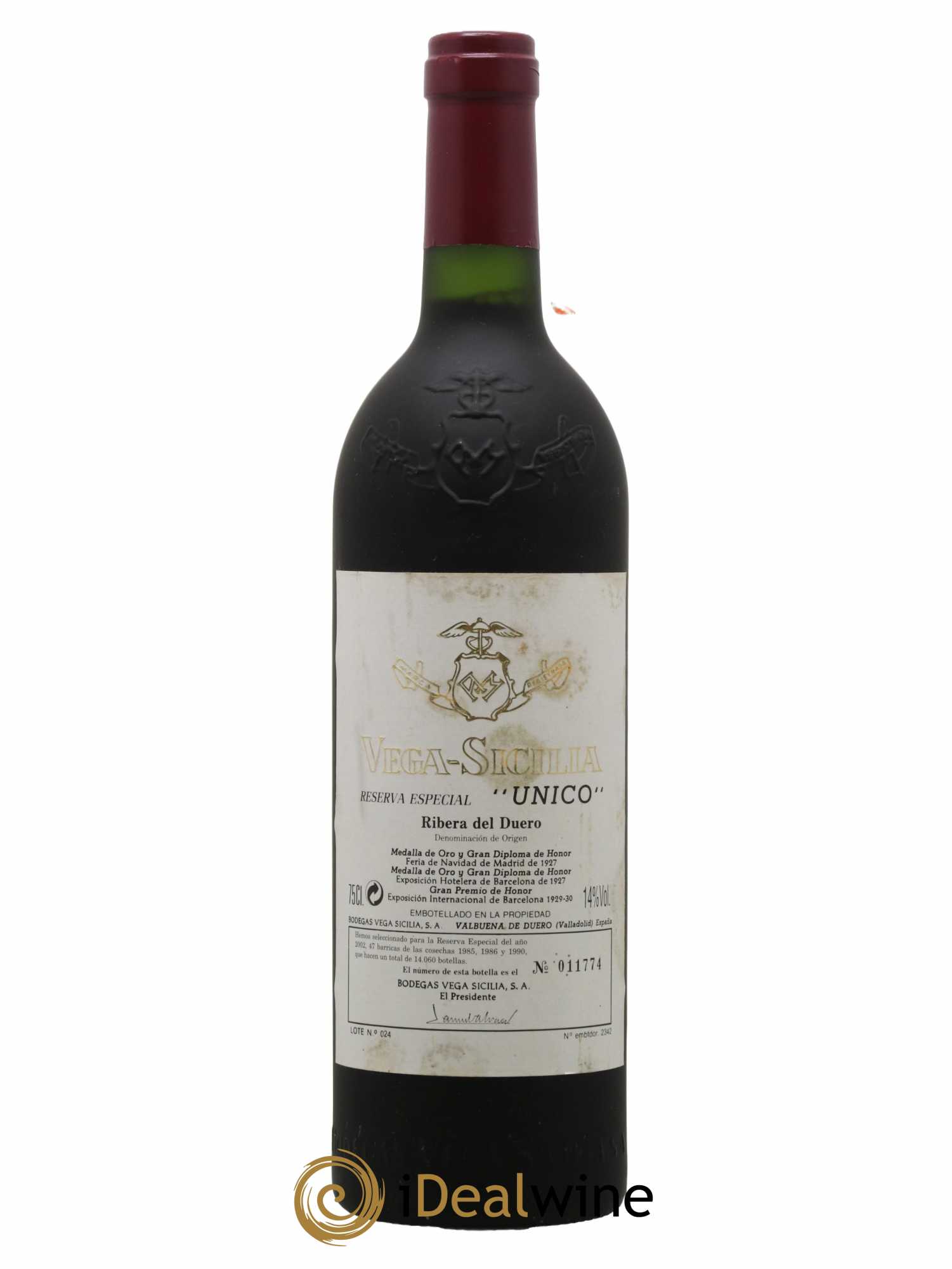 Ribera Del Duero Vega Sicilia Unico Reserva Especial Famille Alvarez Lote 024 N°011774 - Edition 2002 : années 1985-1986-1990 - Lot de 1 bouteille - 0