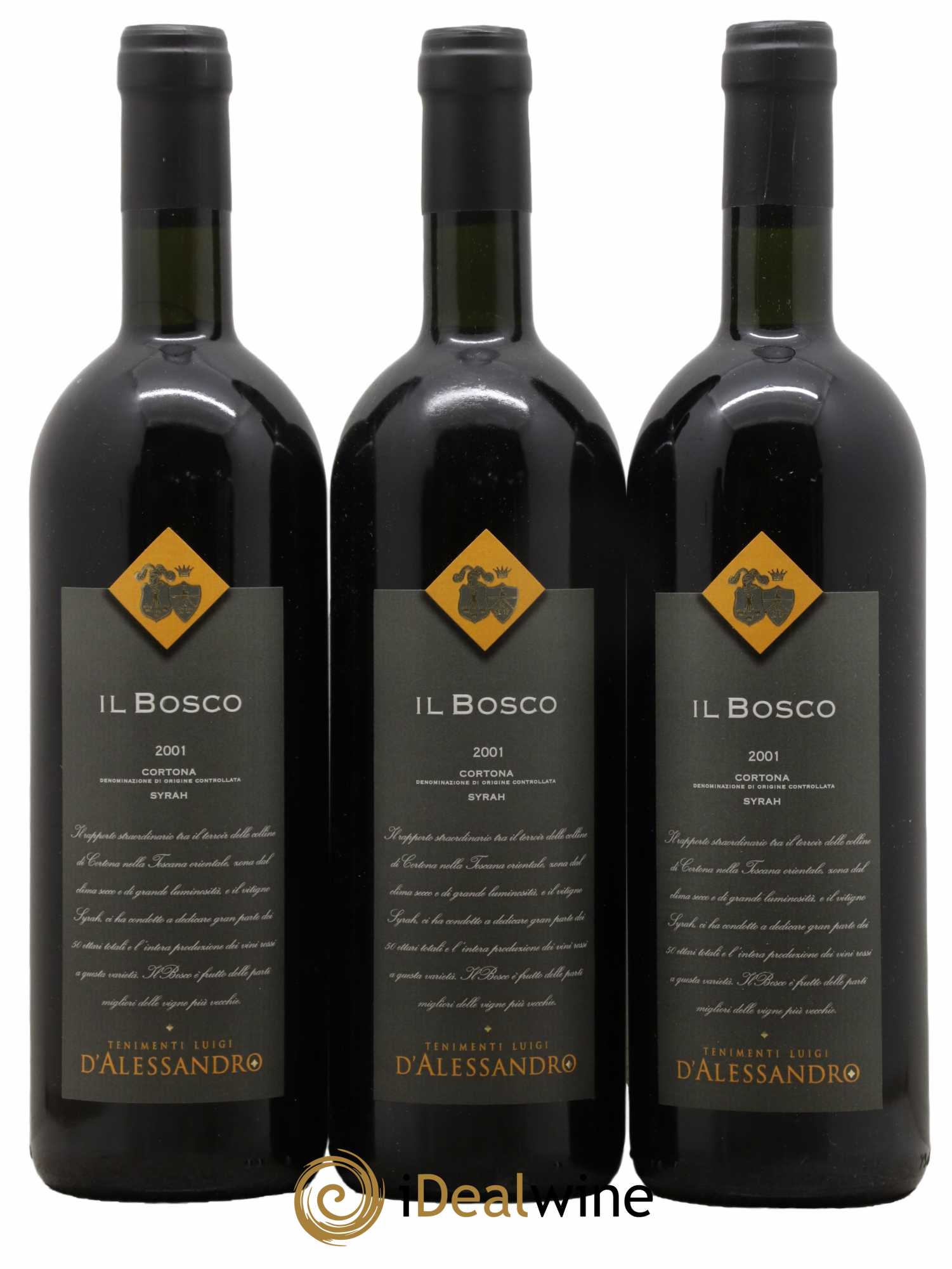 Italie Cortona DOC Syrah Il Bosco Luigi D'Alessandro 2001 - Lot de 3 bouteilles - 0