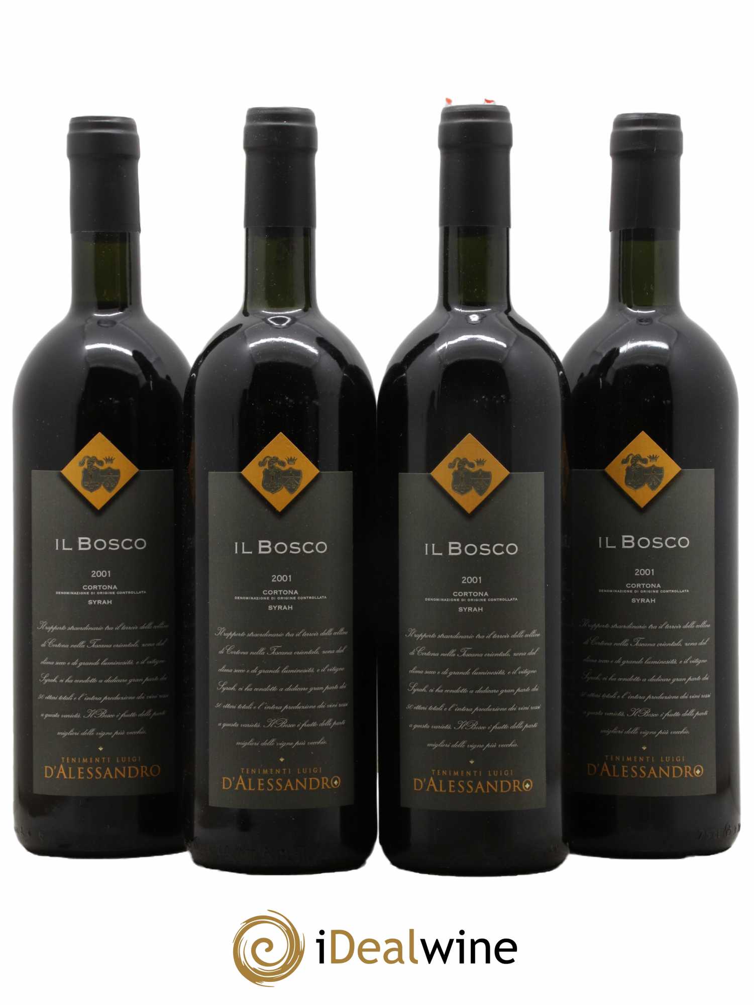 Italie Cortona DOC Syrah Il Bosco Luigi D'Alessandro 2001 - Lot de 4 bouteilles - 0