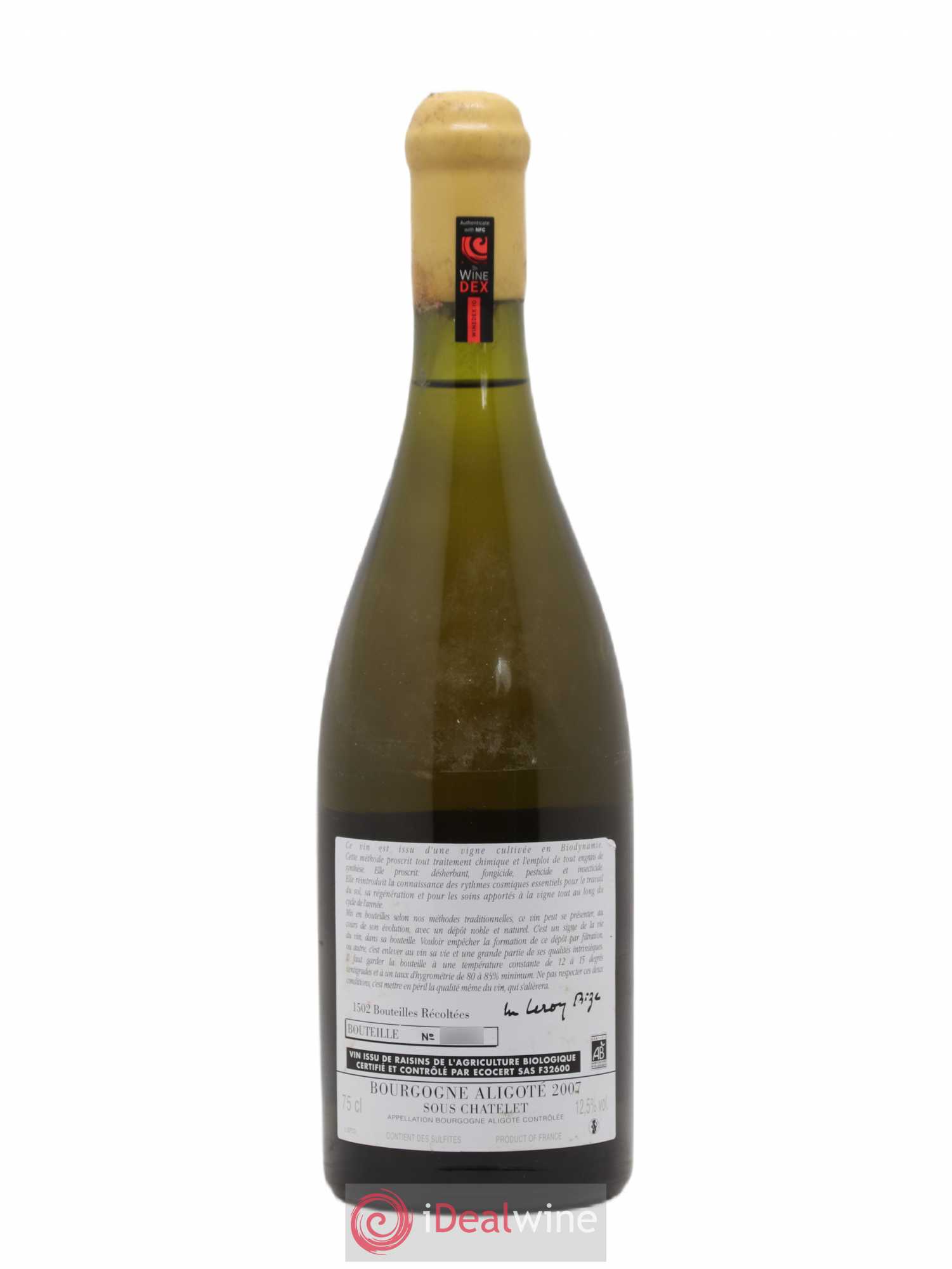 Bourgogne Aligoté Sous Chatelet d'Auvenay (Domaine) 2007 - Lot de 1 bouteille - 1