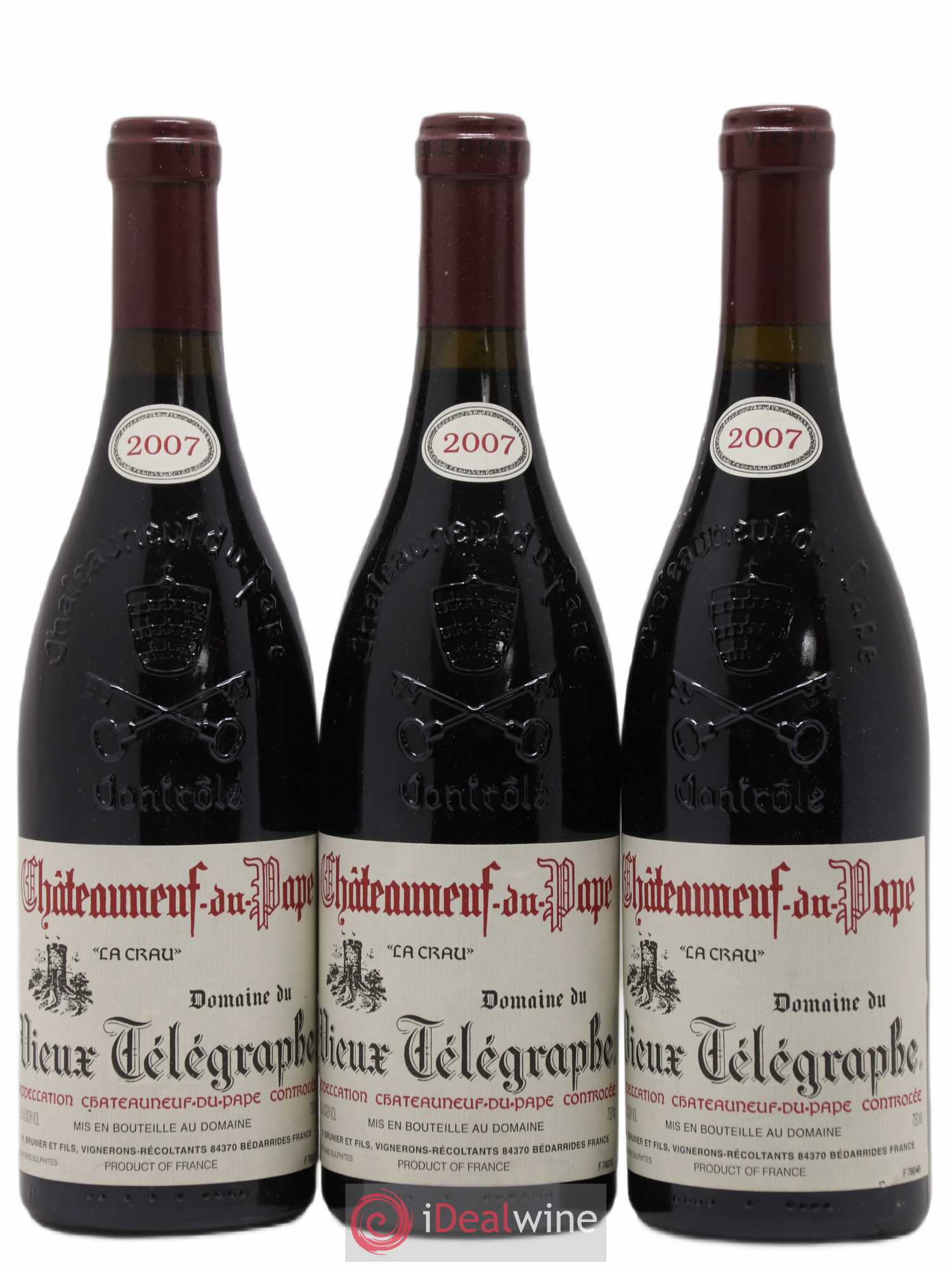 Châteauneuf-du-Pape Vieux Télégraphe (Domaine du) Vignobles Brunier 2007 - Lot de 3 bouteilles - 0