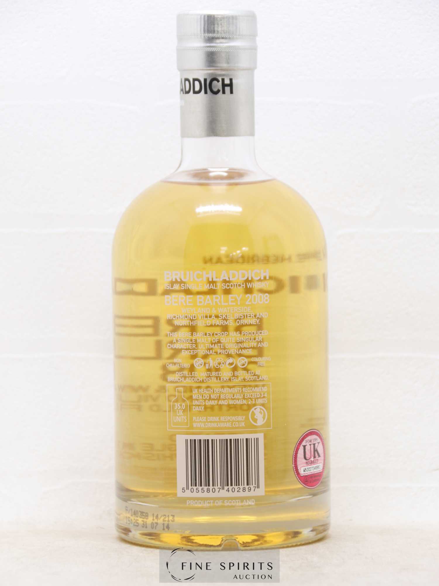Bruichladdich 2008 Of. Bere Barley Unpeated - Lot de 1 bouteille - 2