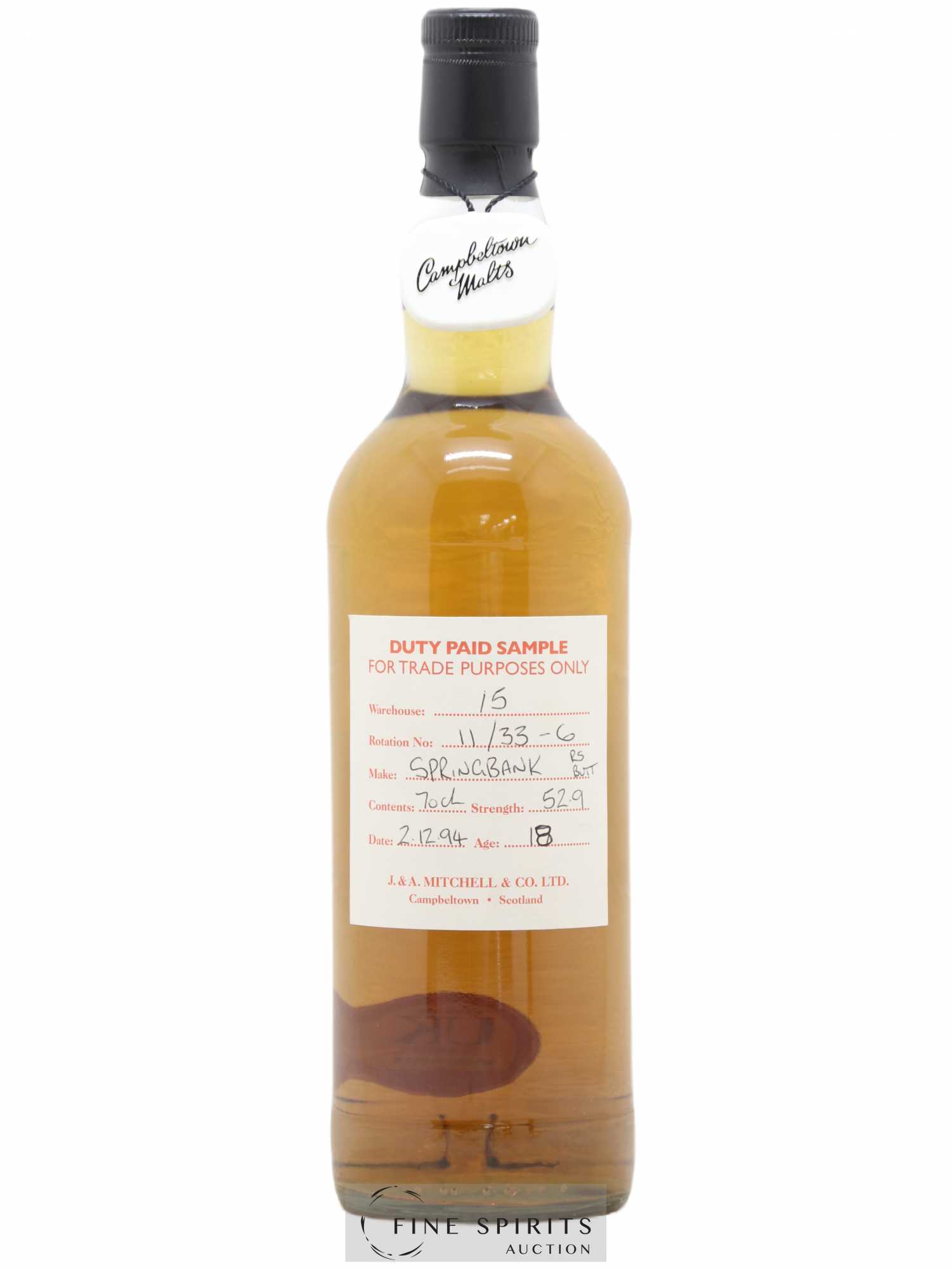 Springbank 18 years 1994 Of. Duty Paid Sample Warehouse 15 - Rotation 11-33-6 - Posten von 1 Flasche - 0