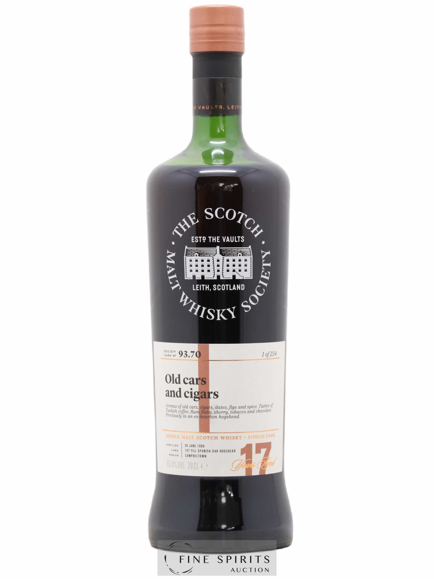 Old Cars and Cigars 17 years 1999 The Scotch Malt Whisky Society Cask n°93.70 - One of 234 - Lot de 1 bouteille - 0