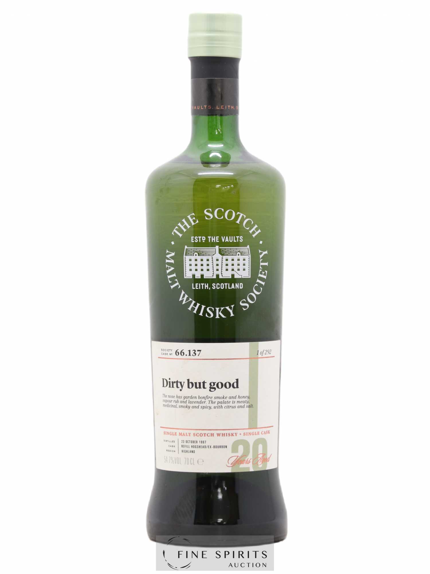 Dirty But Good 20 years 1997 The Scotch Malt Whisky Society Cask n°66.137 - One of 292 - Lot de 1 bouteille - 0