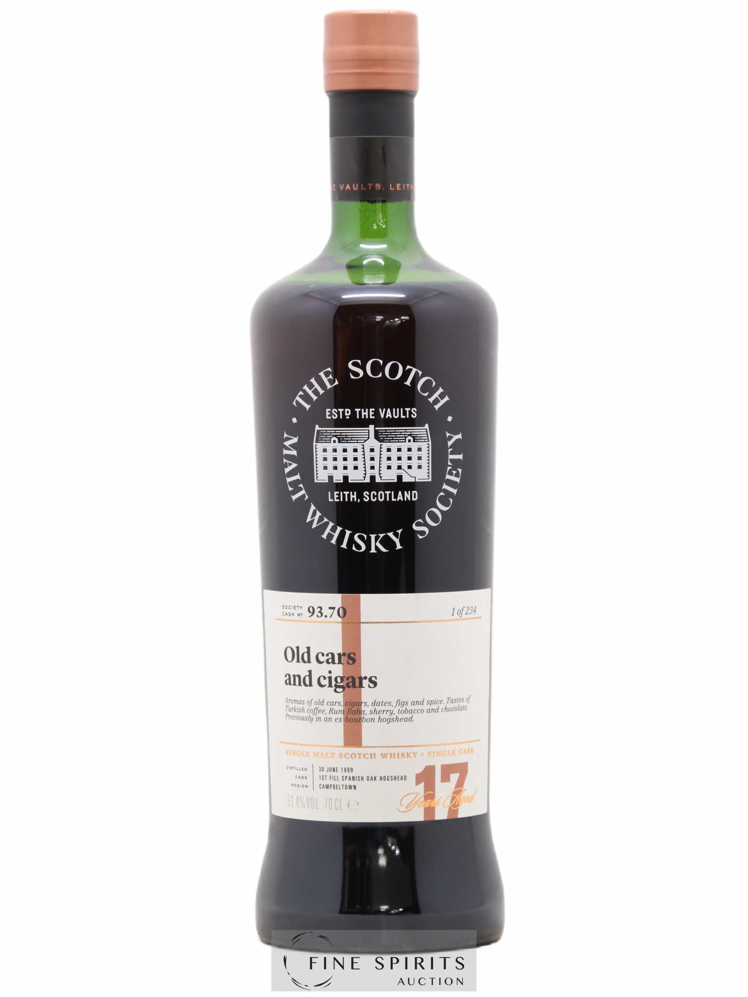 Old Cars and Cigars 17 years 1999 The Scotch Malt Whisky Society Cask n°93.70 - One of 234 - Lot de 1 bouteille - 0