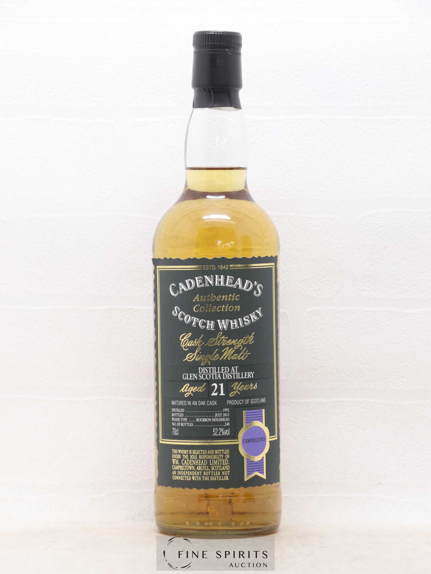Glen Scotia 21 years 1992 Cadenhead's Bourbon Hogshead - One of 240 - bottled 2013 Authentic Collection - Lot de 1 bouteille - 1