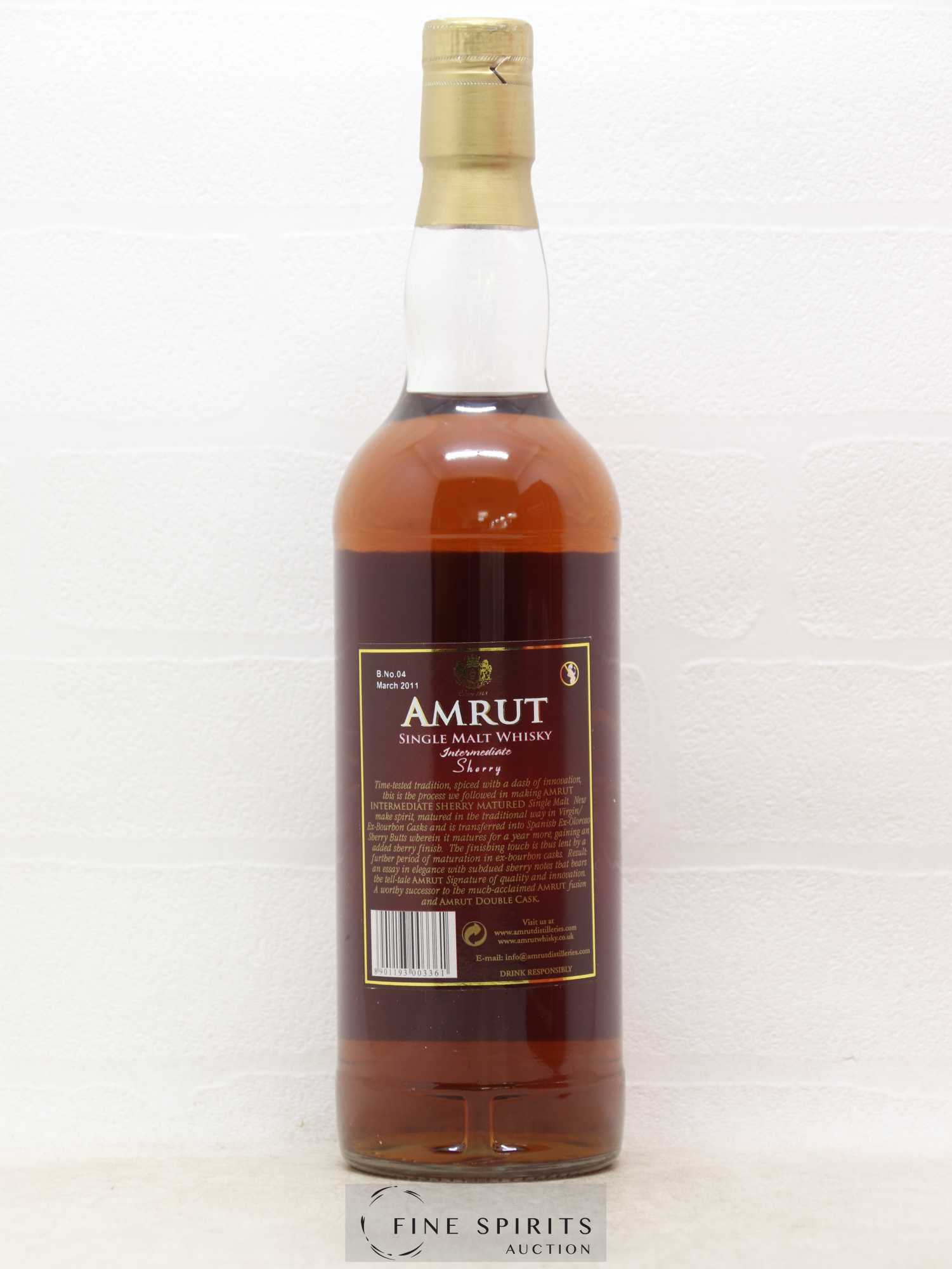 Amrut Of. Intermediate Sherry 2011 - Lot de 1 bouteille - 2