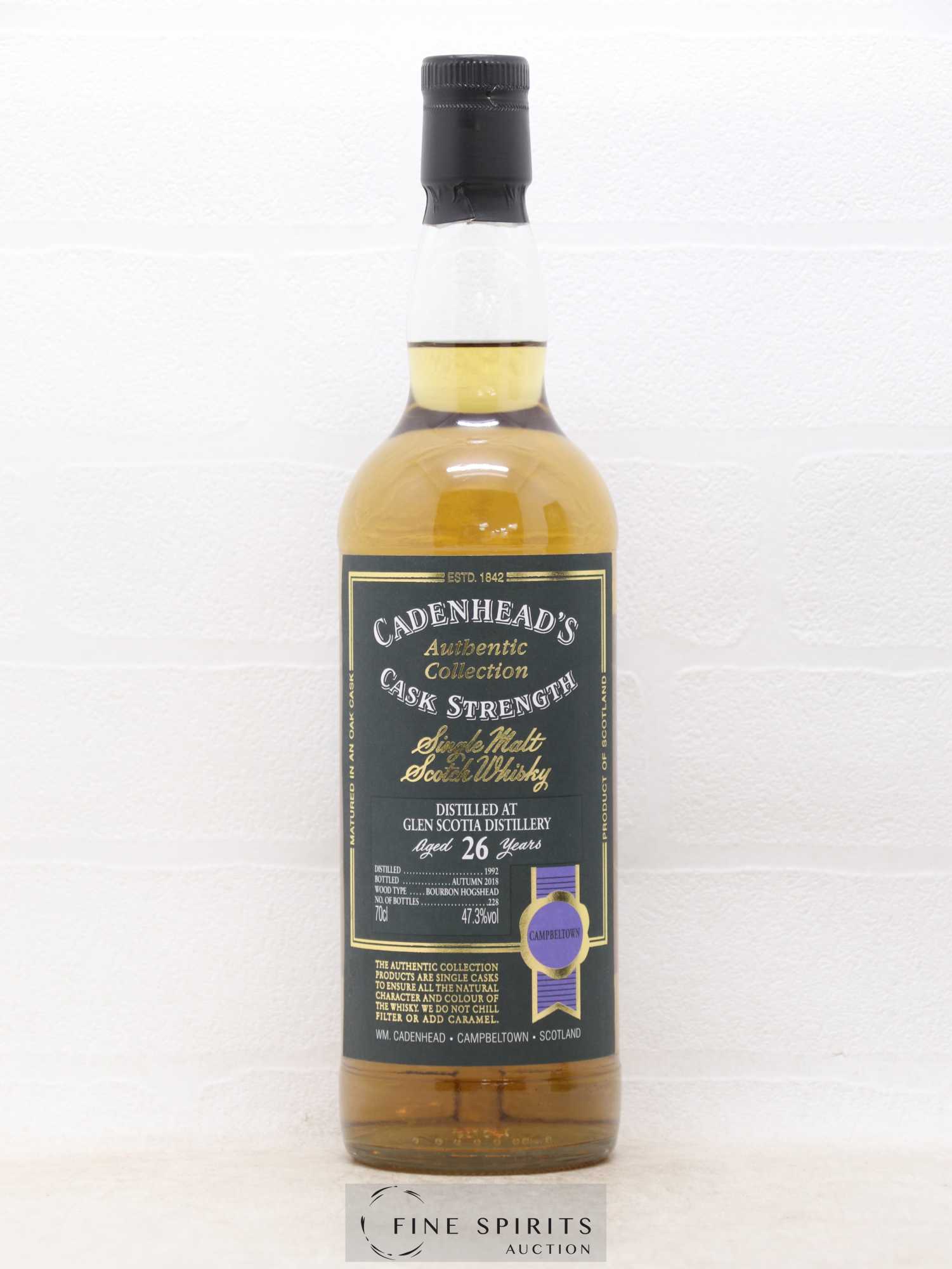 Glen Scotia 26 years 1992 Cadenhead's Bourbon Hogshead - One of 228 - bottled 2018 Authentic Collection - Lot de 1 bouteille - 1