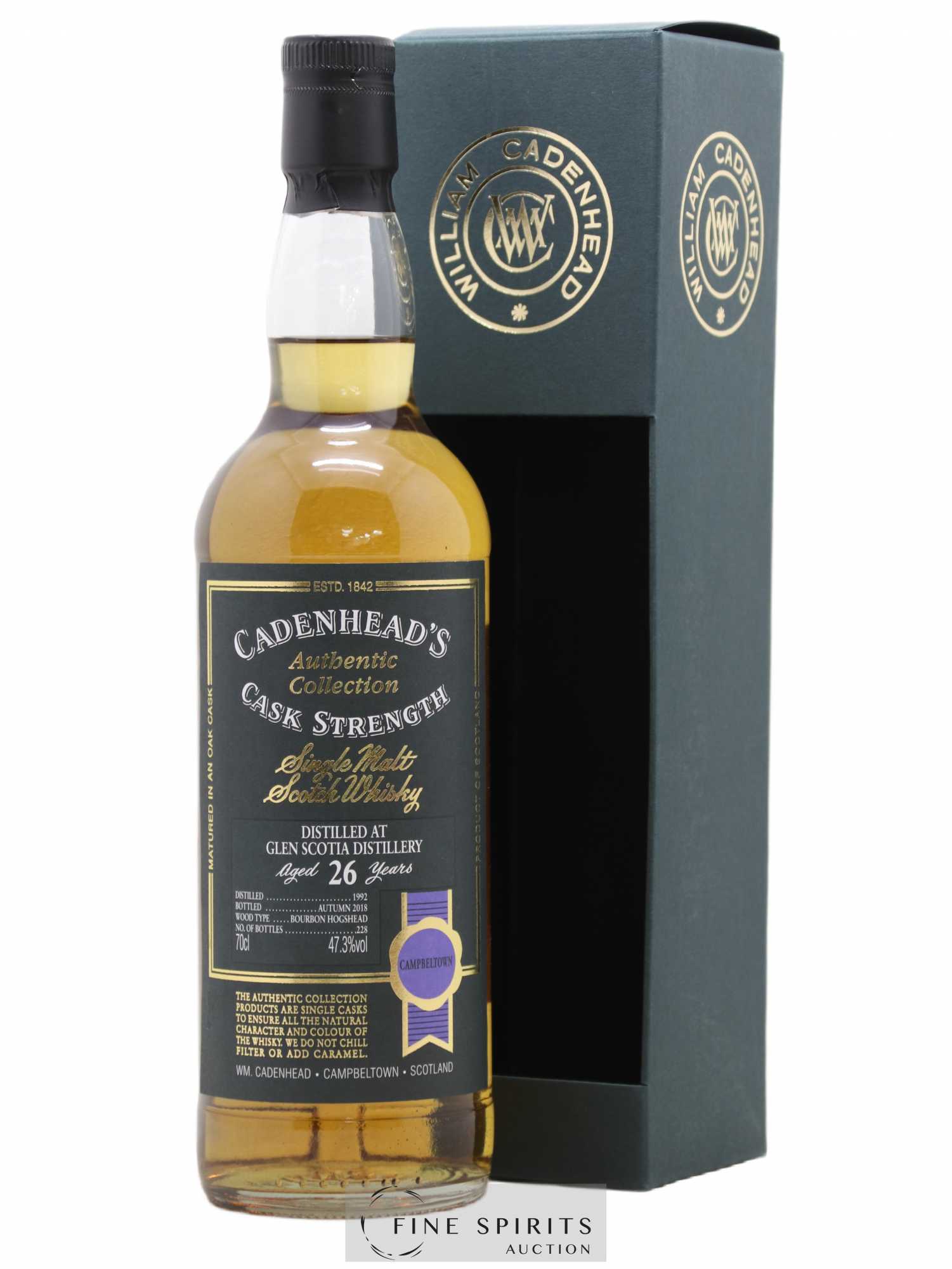 Glen Scotia 26 years 1992 Cadenhead's Bourbon Hogshead - One of 228 - bottled 2018 Authentic Collection - Lot de 1 bouteille - 0