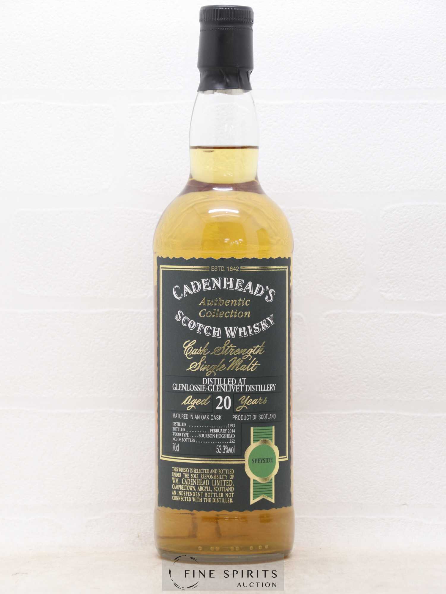 Glenlossie-Glenlivet 20 years 1993 Cadenhead's Cask Strength - One of 252 - bottled 2014 Authentic Collection - Lot de 1 bouteille - 1