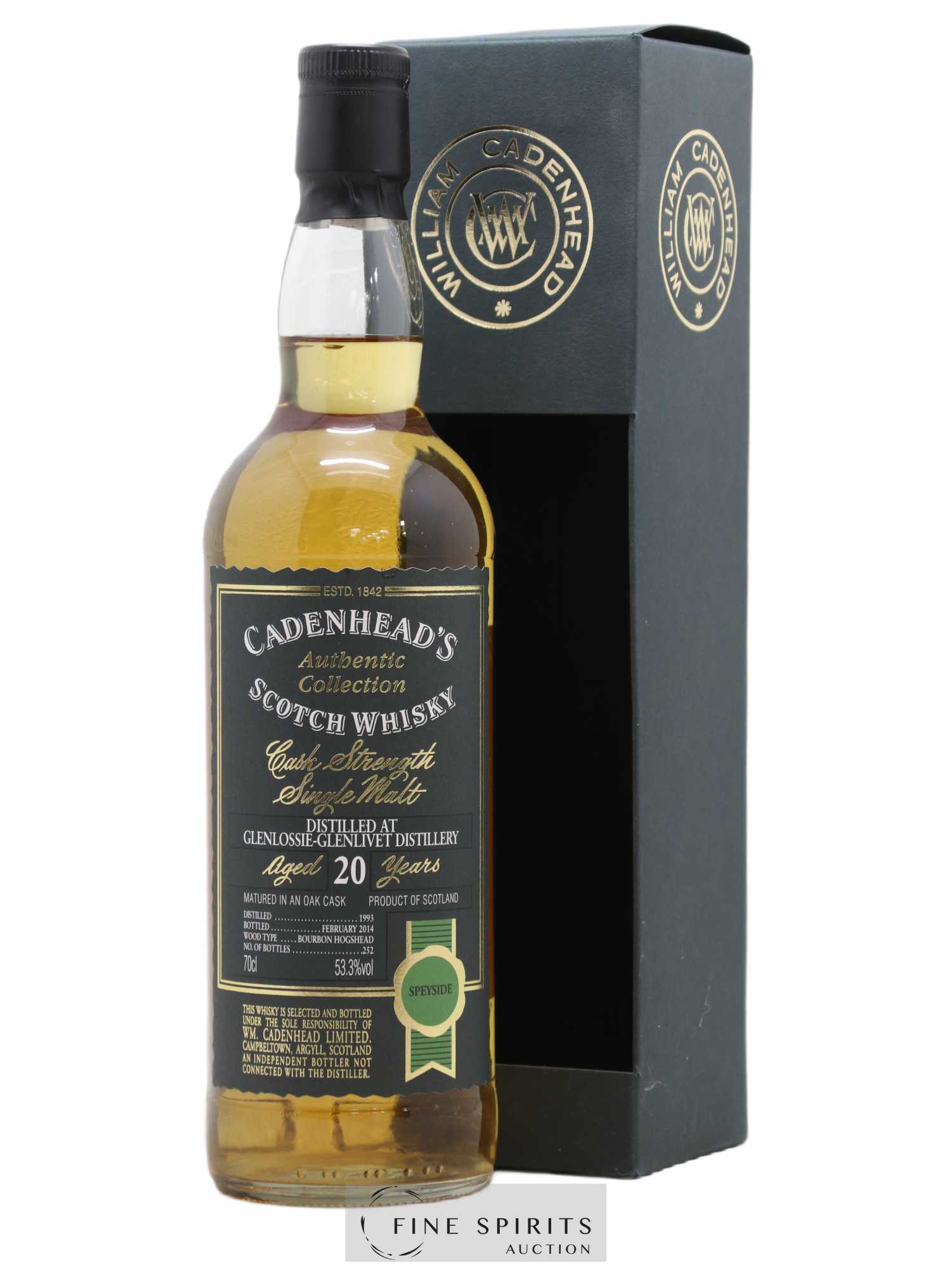 Glenlossie-Glenlivet 20 years 1993 Cadenhead's Cask Strength - One of 252 - bottled 2014 Authentic Collection - Lot de 1 bouteille - 0