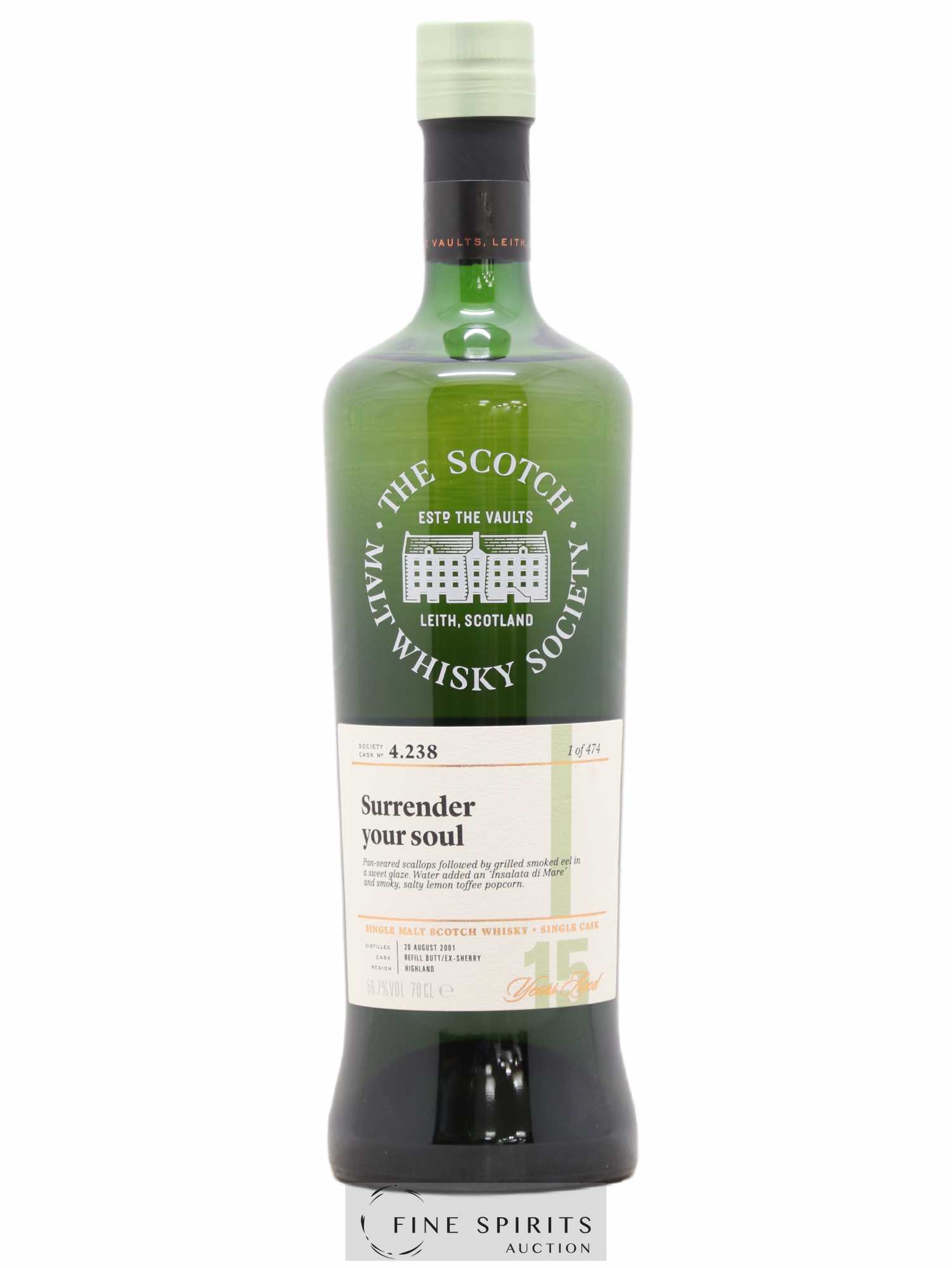 Surrender Your Soul 15 years 2001 The Scotch Malt Whisky Society Cask n°4.238 - One of 474 - Lot de 1 bouteille - 0