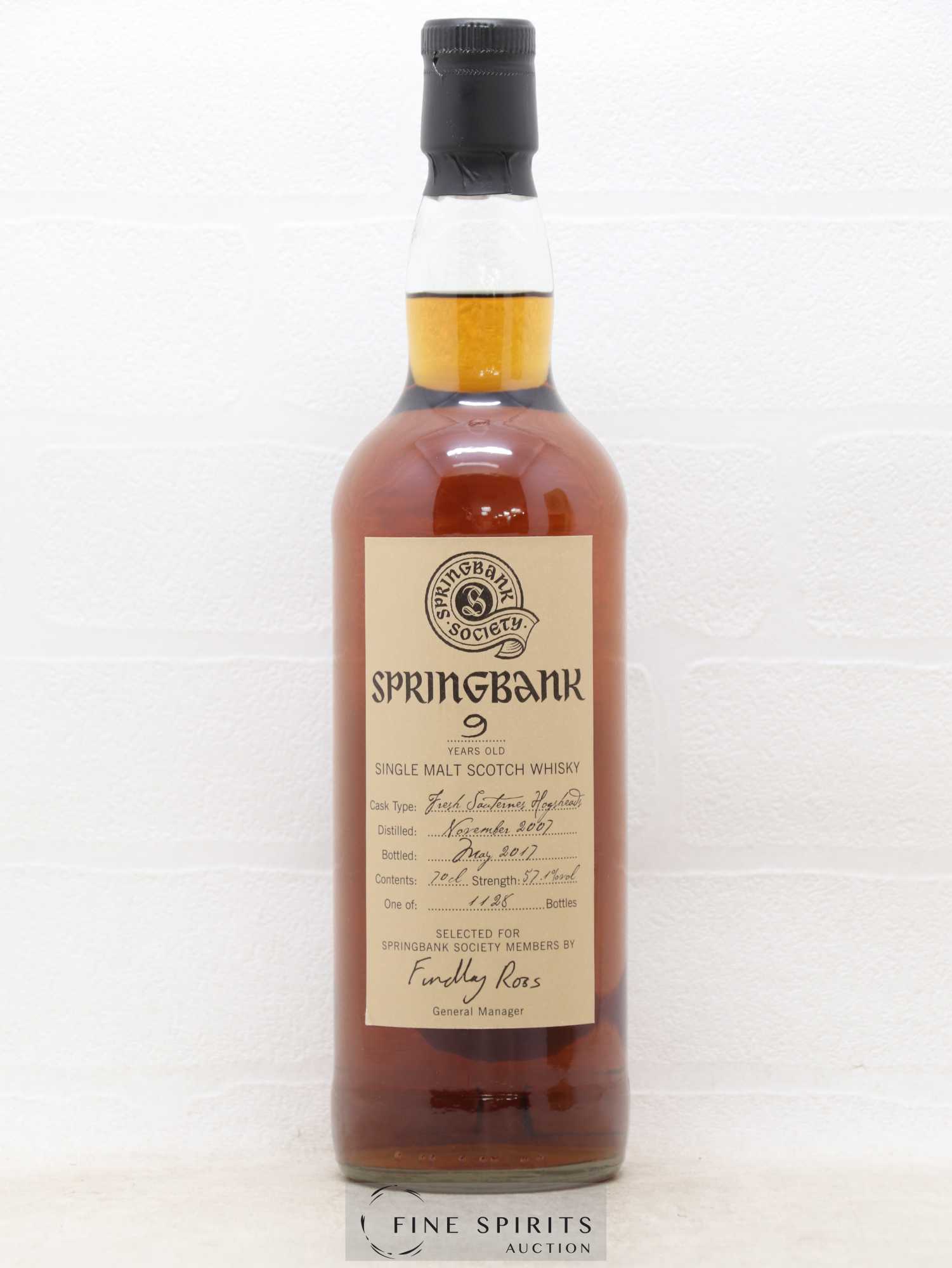 Springbank 9 years 2007 Of. Springbank Society Fresh Sauternes Hogsheads - One of 1128 - bottled 2017 - Lot de 1 bouteille - 1