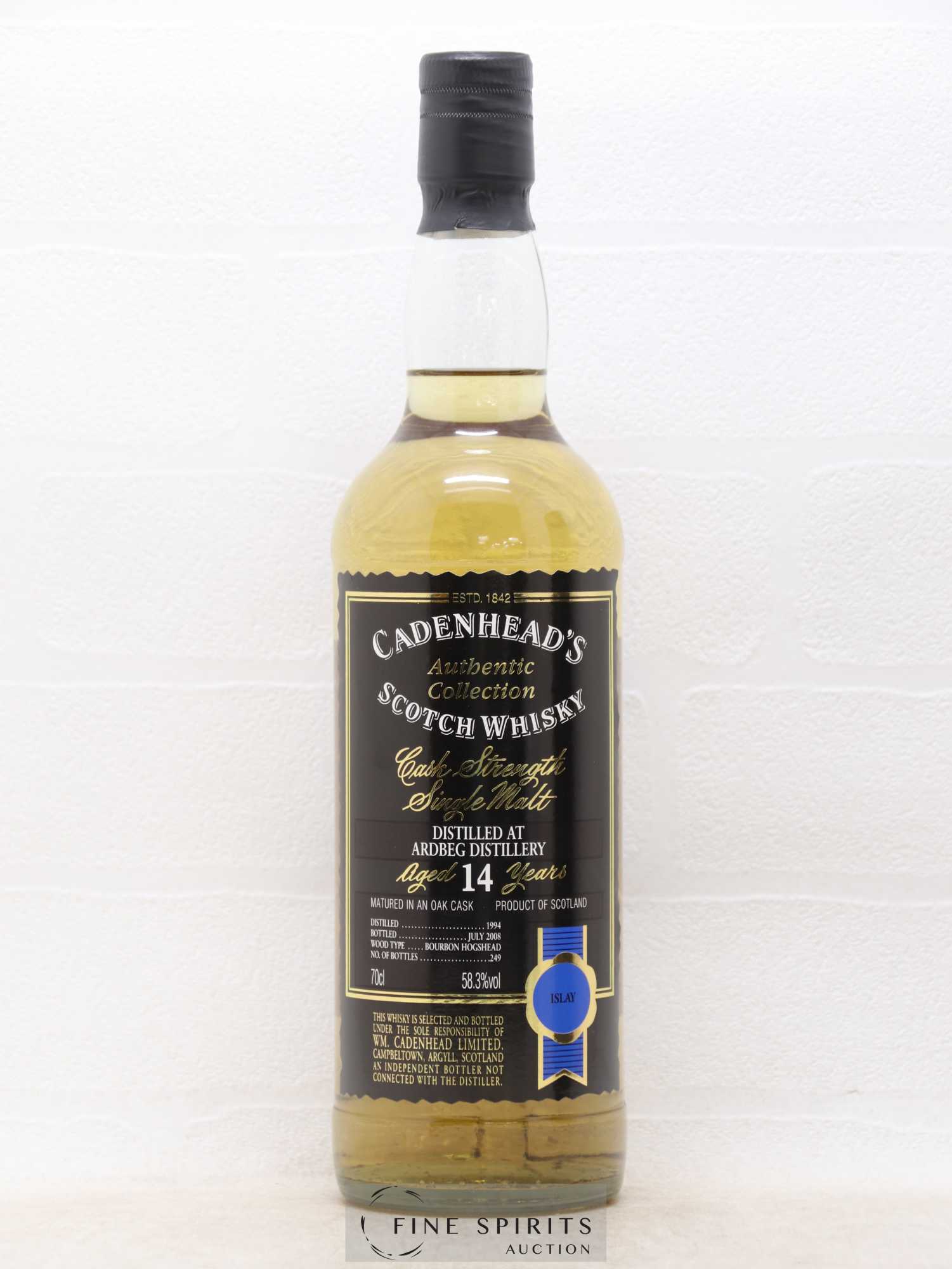 Ardbeg 14 years 1994 Cadenhead's Bourbon Hogshead - One of 249 - bottled 2008 Authentic Collection - Lot de 1 bouteille - 1