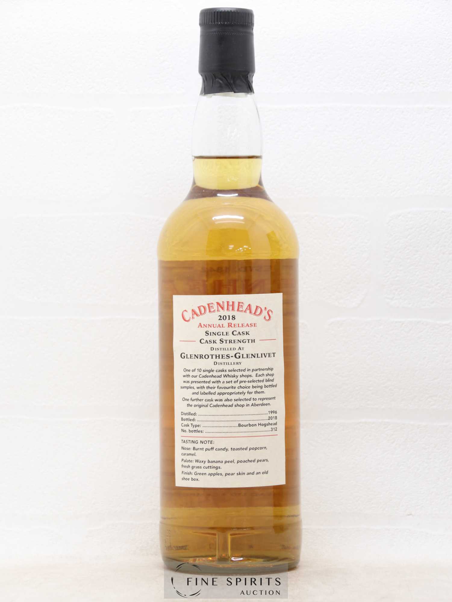 Glenrothes-Glenlivet 22 years 1996 Cadenhead's One of 312 - bottled 2018 Cadenhead's Whisky Market Cologne Cask Strength - Lot of 1 bottle - 2