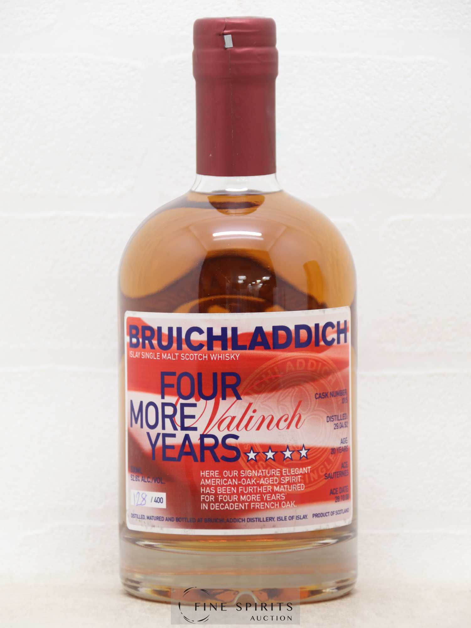 Bruichladdich 20 years 1992 Of. Valinch Four More Years Cask n°015 - One of 400 - Lot of 1 bottle - 2