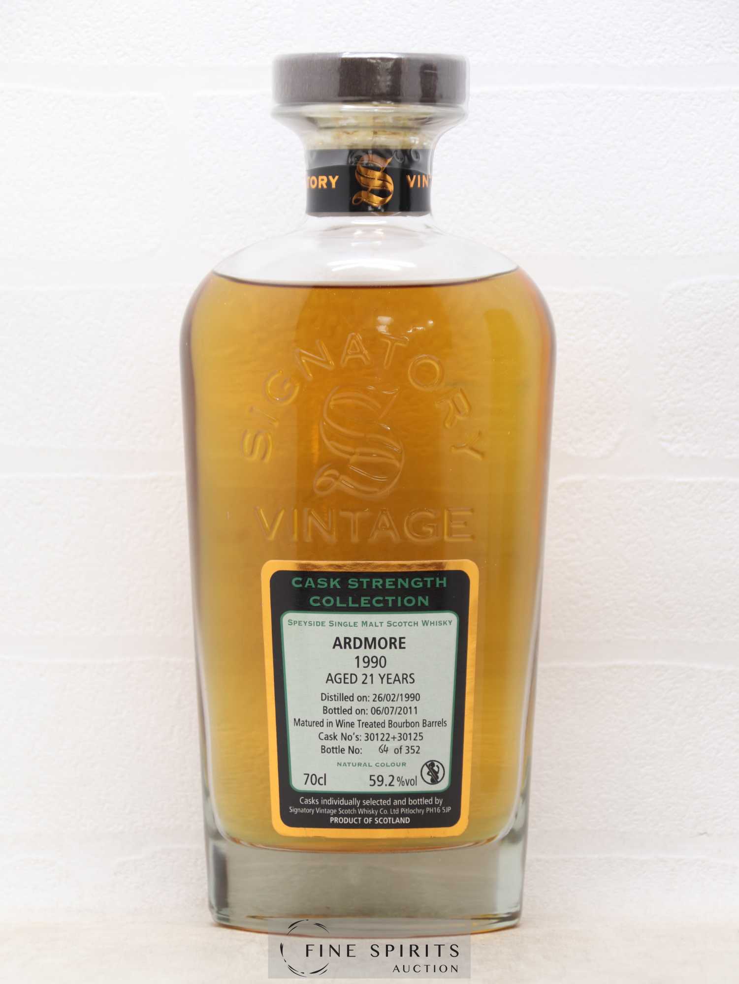 Ardmore 21 years 1990 Signatory Vintage Cask n°30122-5 - One of 352 - bottled 2011 Cask Strength Collection - Lot de 1 bouteille - 1