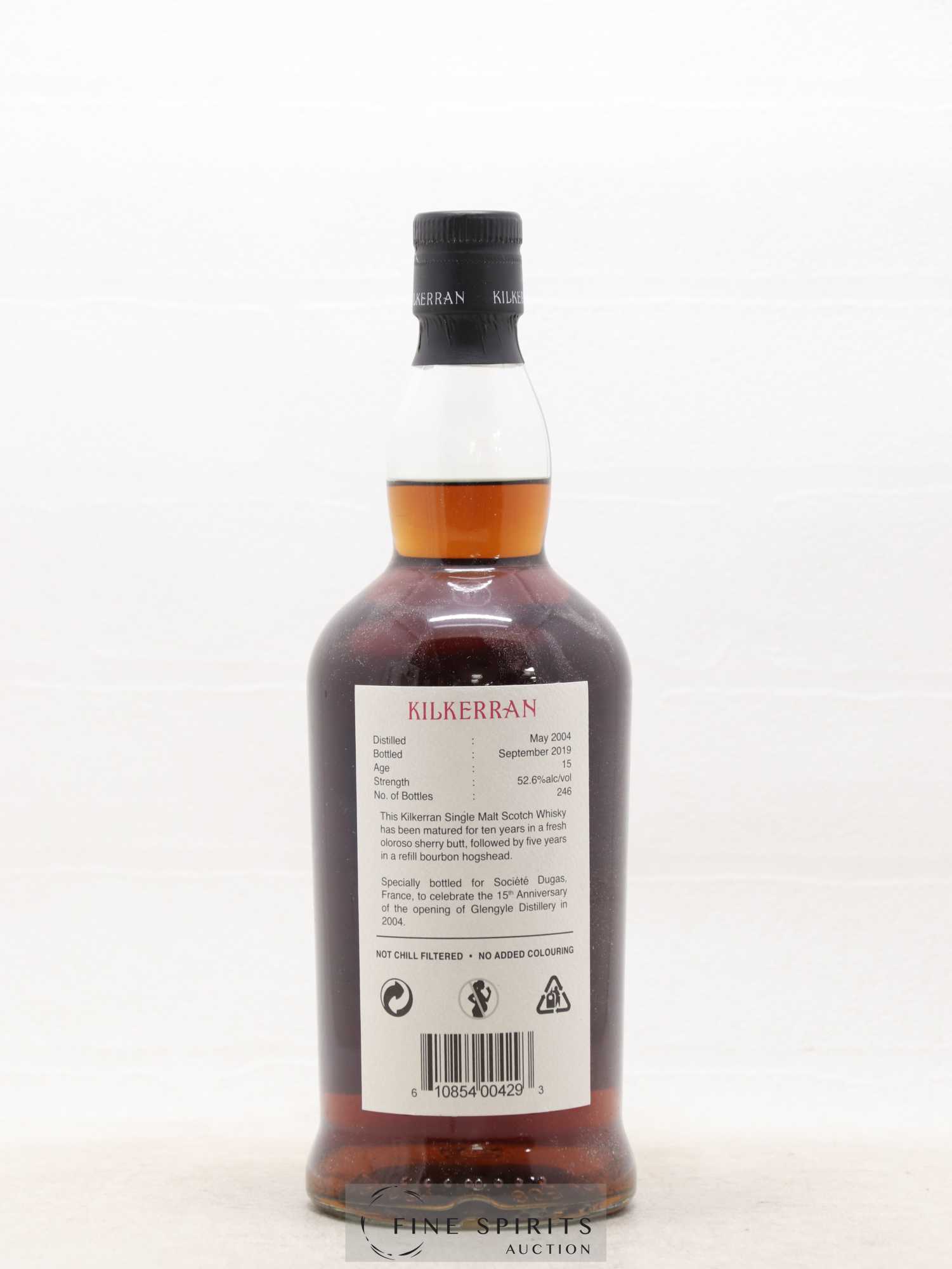 Kilkerran 15 years 2004 Of. Single Cask Oloroso Wood - One of 246 - bottled 2019 Dugas - Lot de 1 bouteille - 2