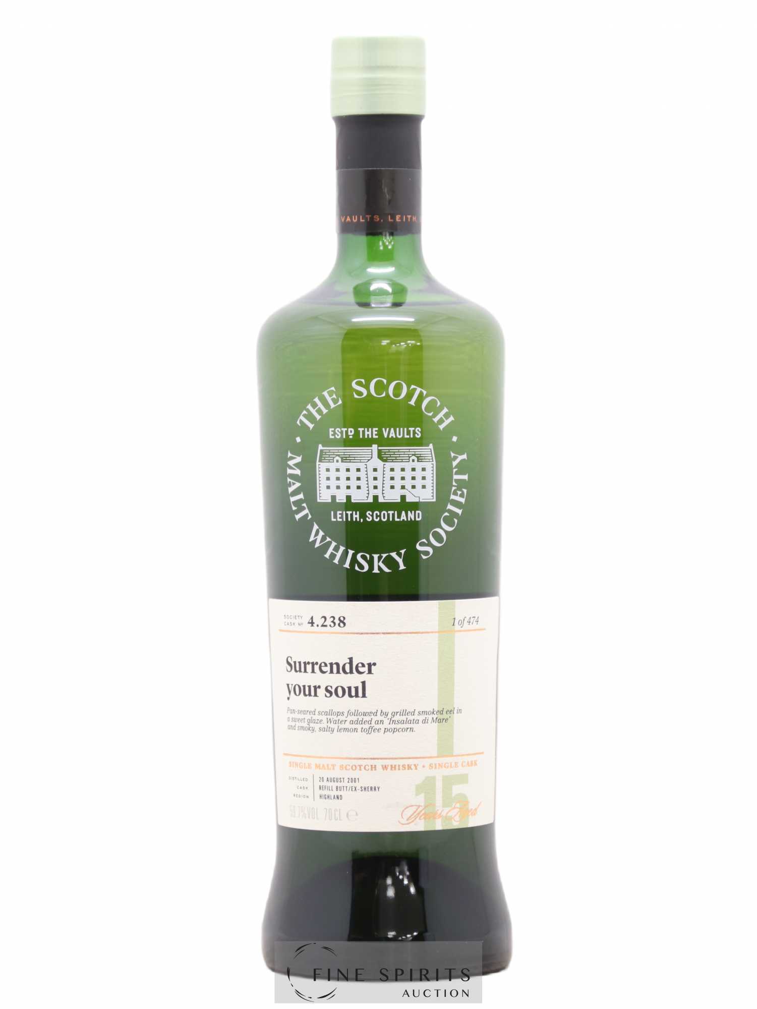 Surrender Your Soul 15 years 2001 The Scotch Malt Whisky Society Cask n°4.238 - One of 474 - Posten von 1 Flasche - 0