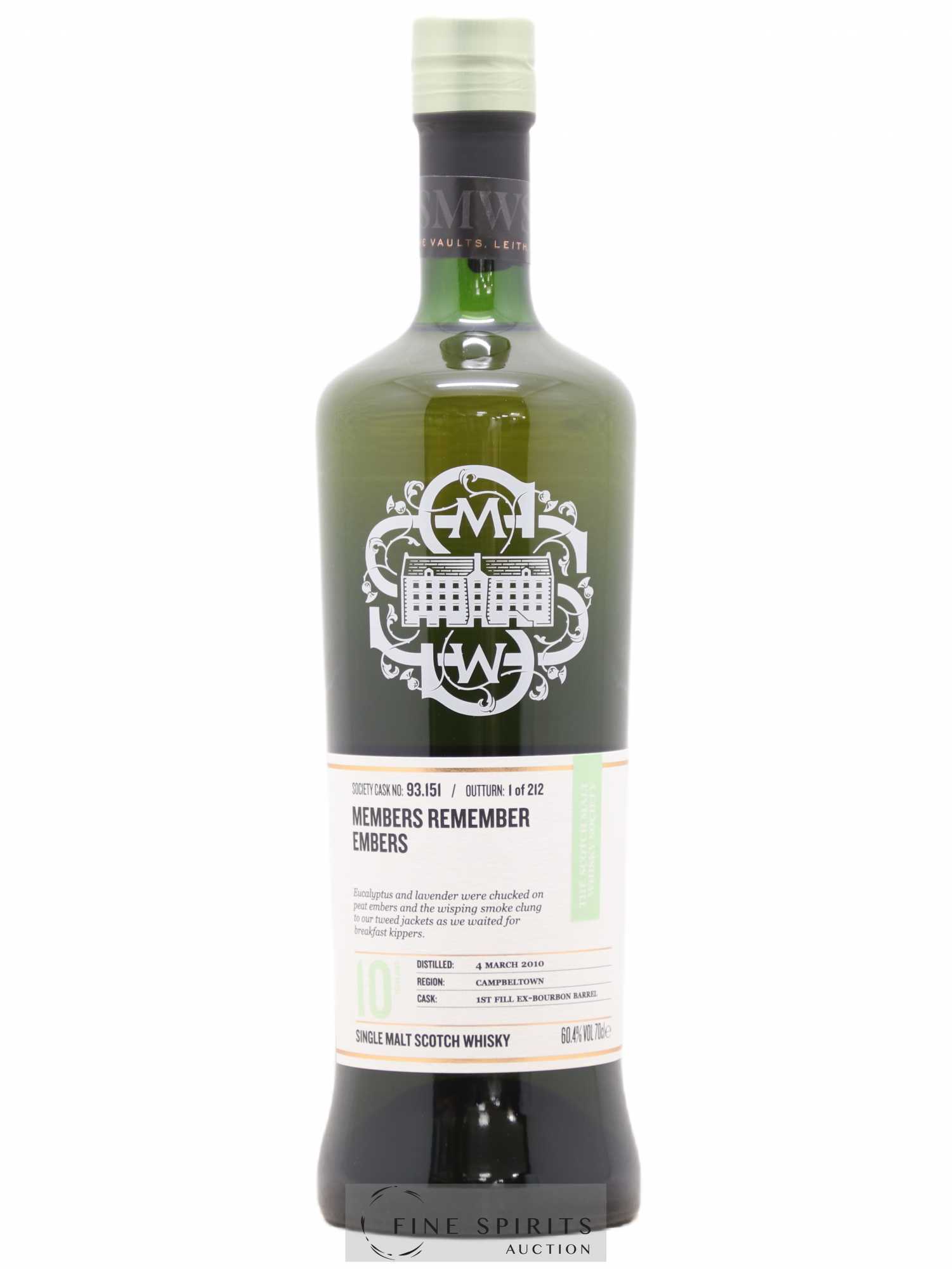 Members Remember Members 10 years 2010 The Scotch Malt Whisky Society Cask n°93.151 - One of 212 - Lot de 1 bouteille - 0