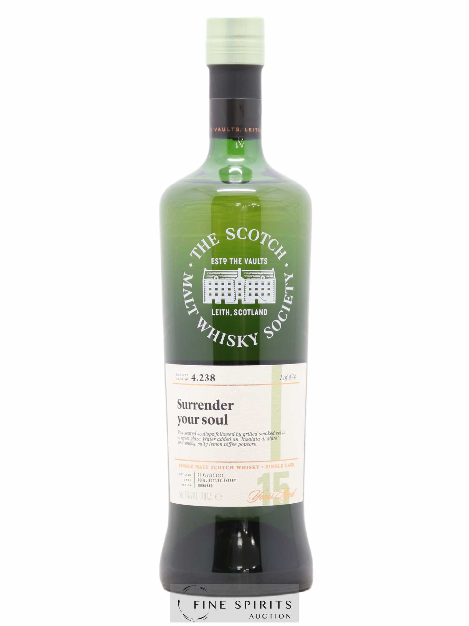 Surrender Your Soul 15 years 2001 The Scotch Malt Whisky Society Cask n°4.238 - One of 474 - Lot de 1 bouteille - 0