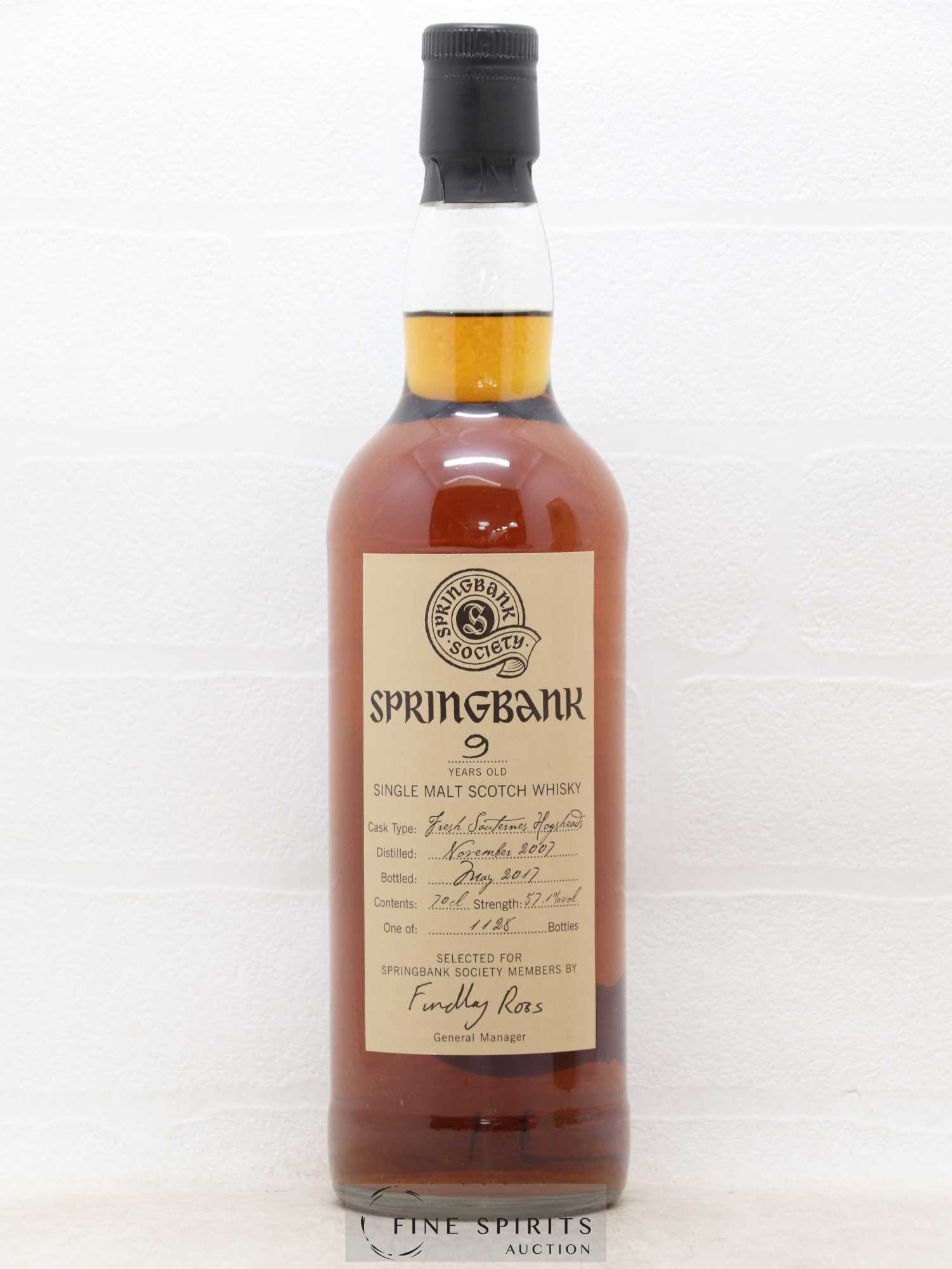 Springbank 9 years 2007 Of. Springbank Society Fresh Sauternes Hogsheads - One of 1128 - bottled 2017 - Lot de 1 bouteille - 1