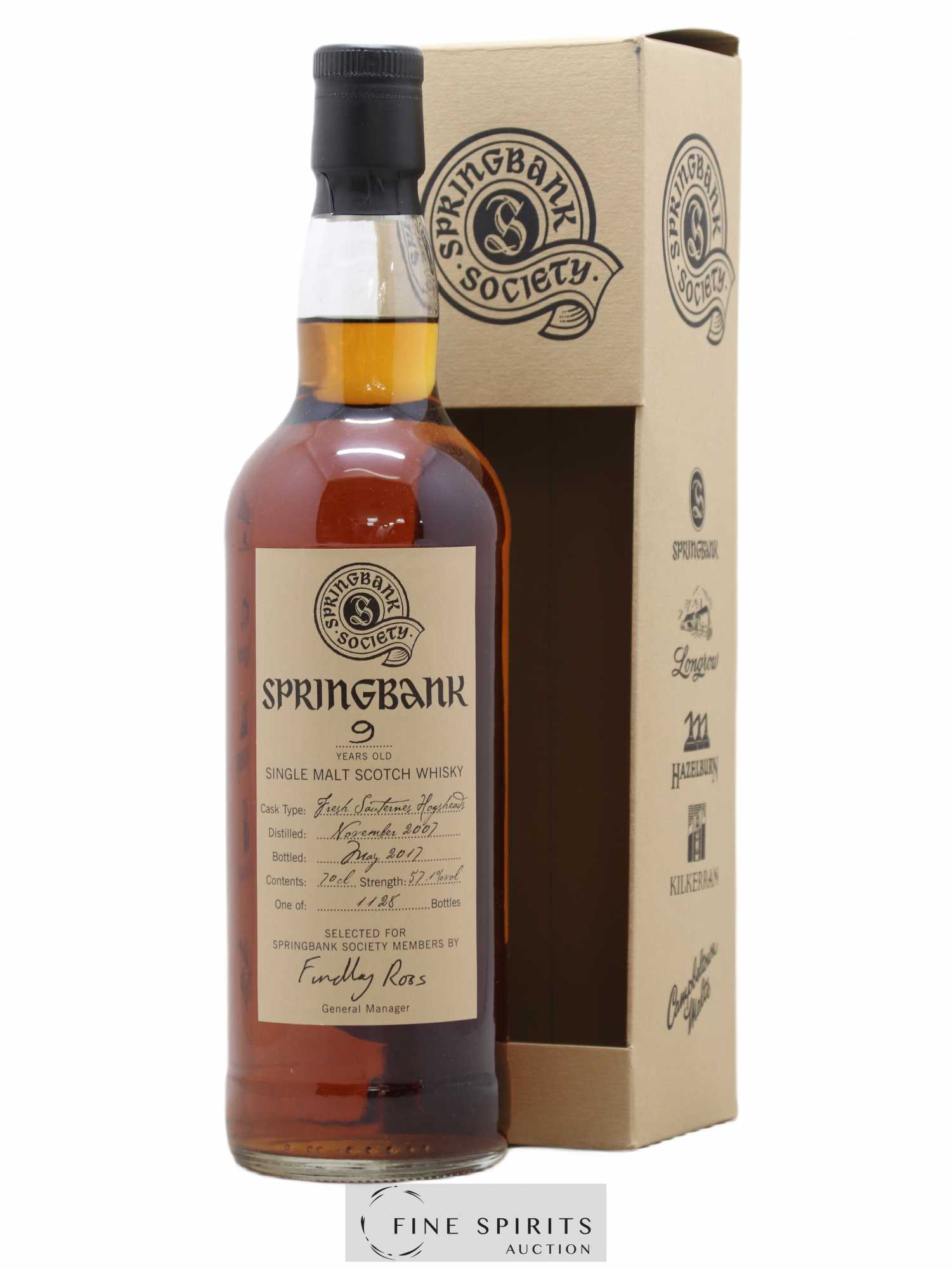 Springbank 9 years 2007 Of. Springbank Society Fresh Sauternes Hogsheads - One of 1128 - bottled 2017 - Lot de 1 bouteille - 0