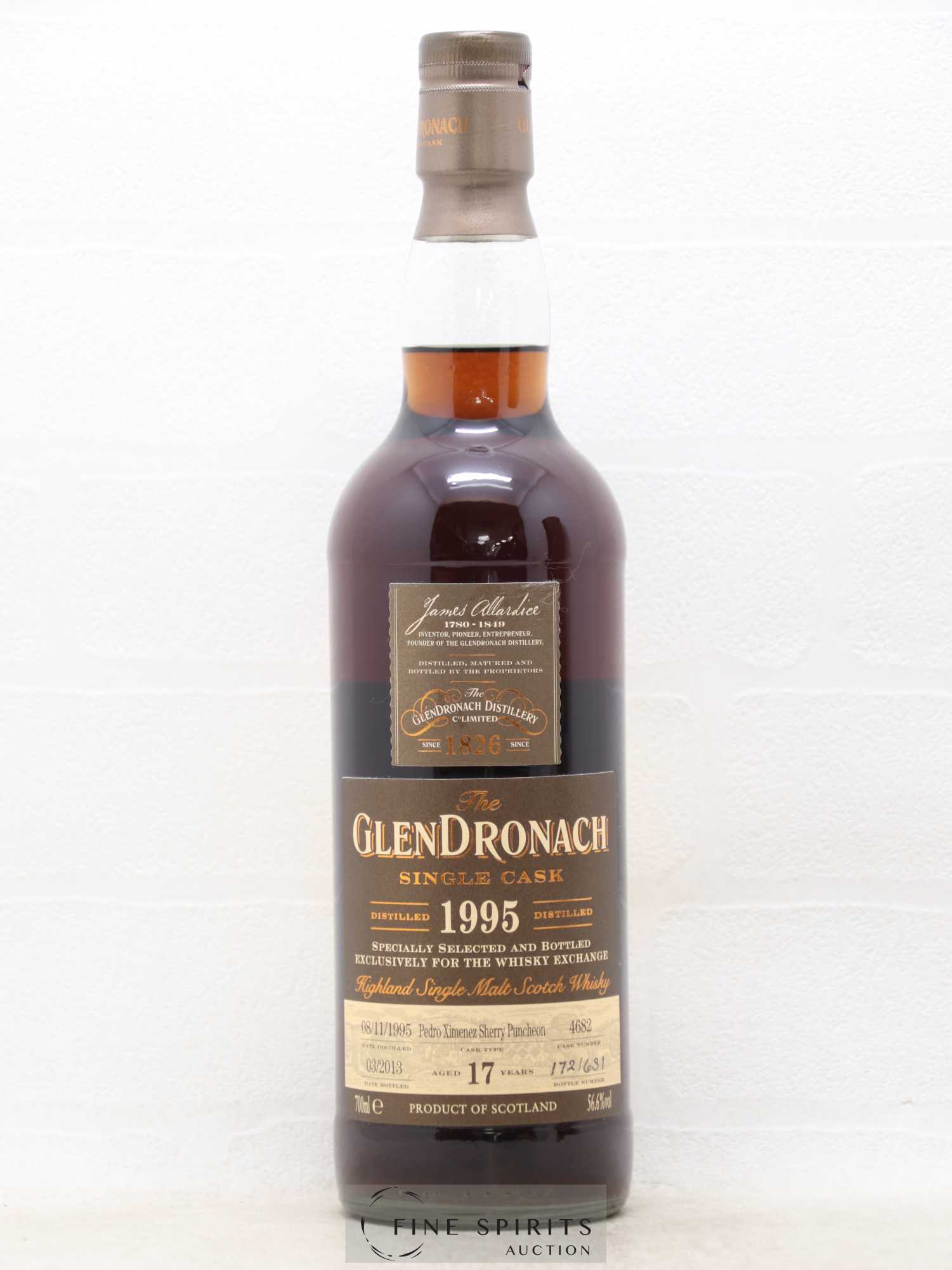 The Glendronach 17 years 1995 Of. Cask n°4682 - One of 631 - bottled 2013 The Whisky Exchange - Lot of 1 bottle - 1