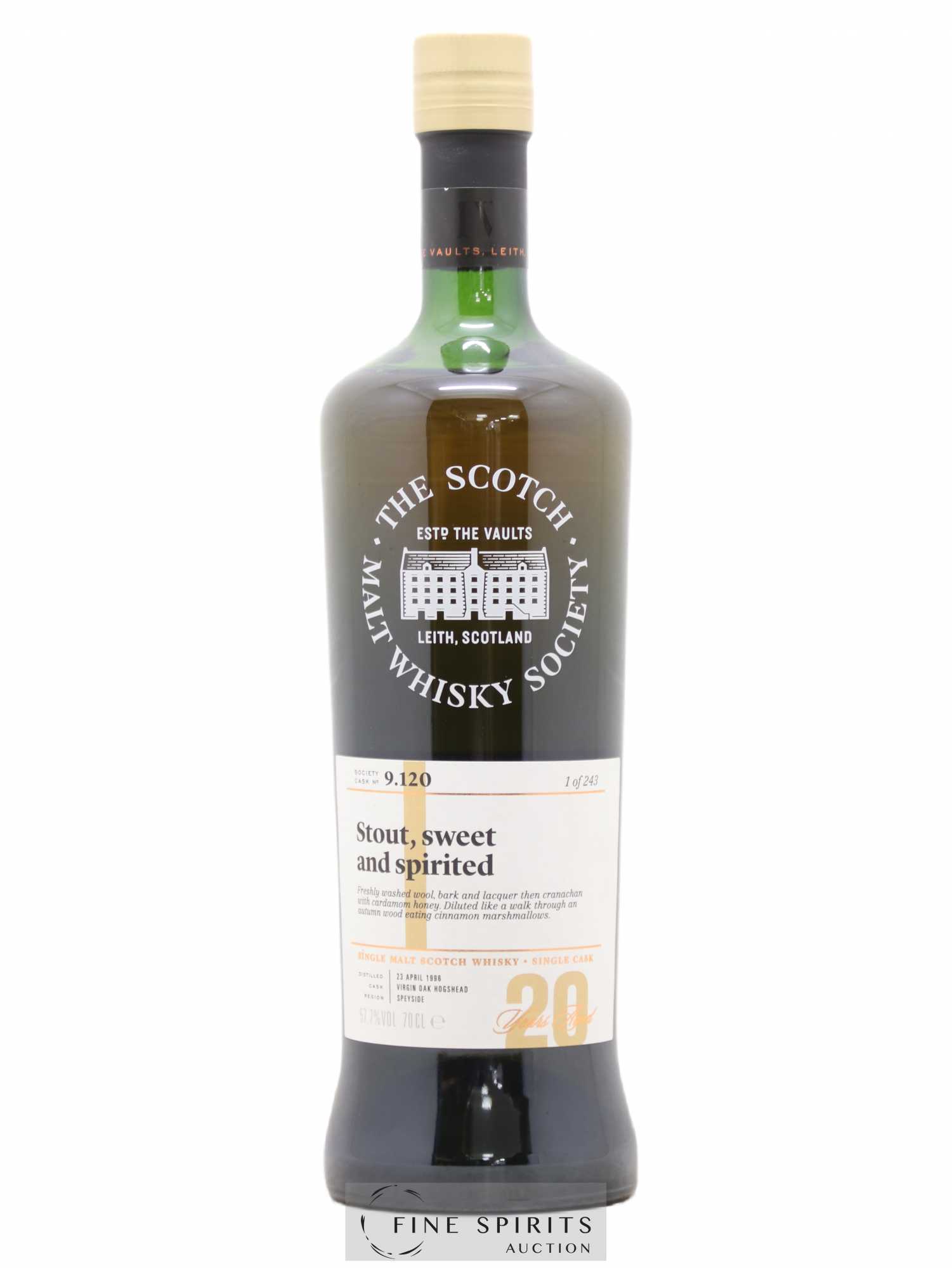 Stout, Sweet and Spirited 20 years 1996 The Scotch Malt Whisky Society Cask n°9.120 - One of 243 - Lot de 1 bouteille - 0