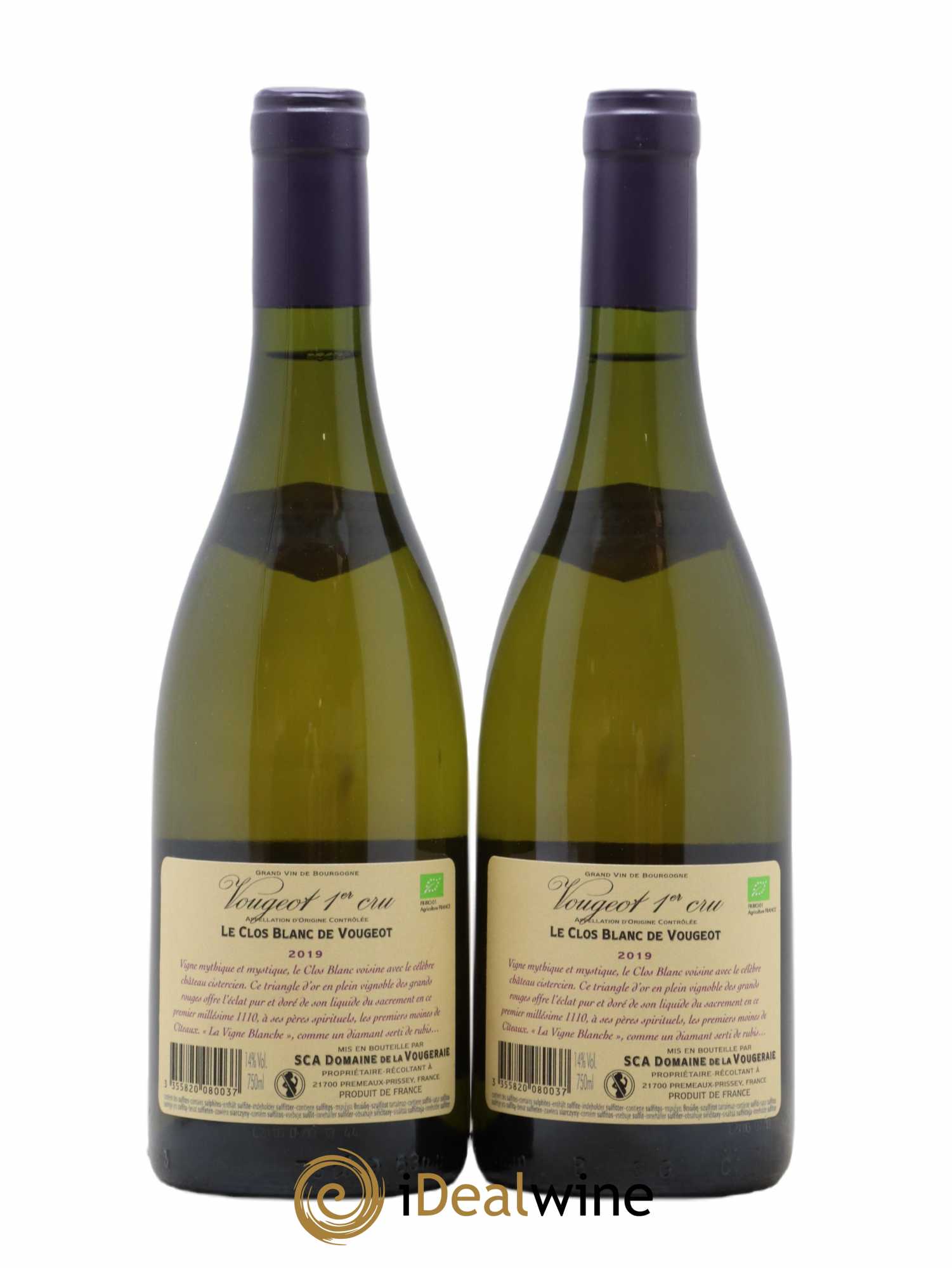 Vougeot 1er Cru Le Clos Blanc de Vougeot La Vougeraie 2019 - Lot de 2 bouteilles - 1