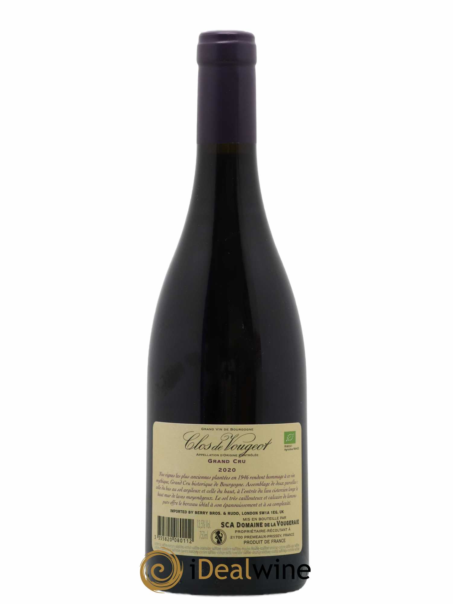 Clos de Vougeot Grand Cru La Vougeraie 2020 - Lot de 1 bouteille - 1