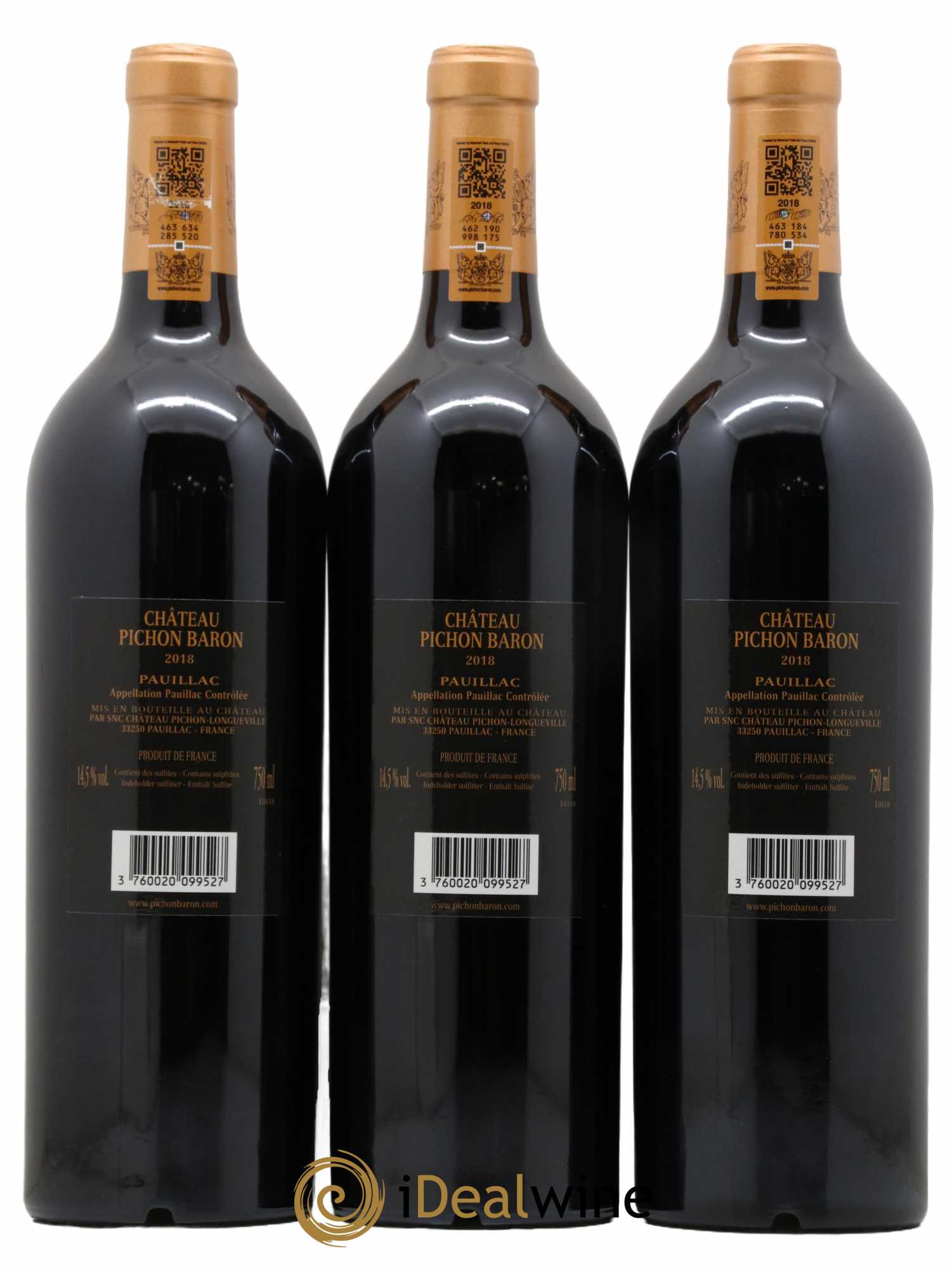 Pichon Longueville Baron 2ème Grand Cru Classé 2018 - Lotto di 3 bottiglie - 1