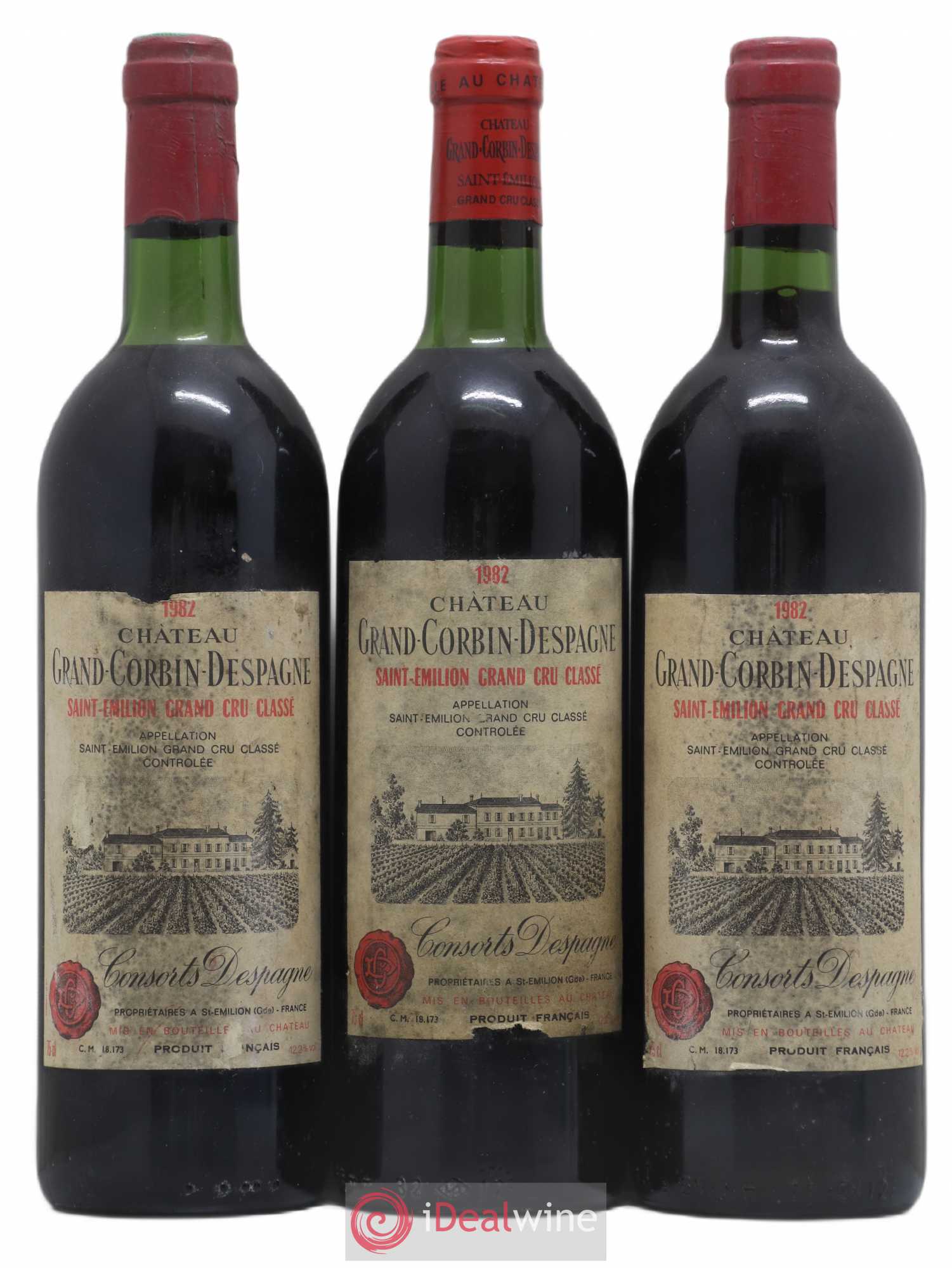 Château Grand Corbin Despagne Grand Cru Classé 1982 - Lot de 3 bouteilles - 0